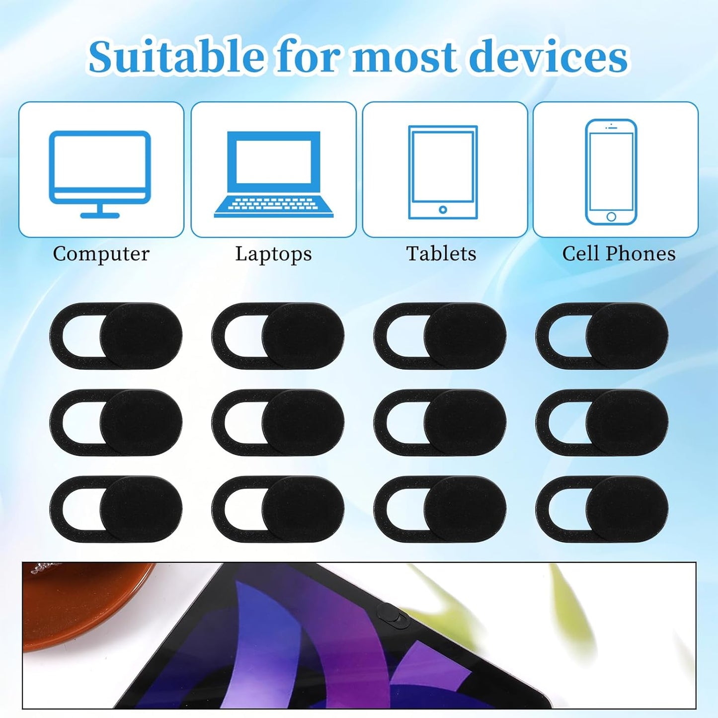 50 Pcs Webcam Cover Slide, 0.023 Inch Ultra-Thin Universal Laptop Camera Cover Slide for Laptop, Computer, Phone Protect Your Privacy and Security
