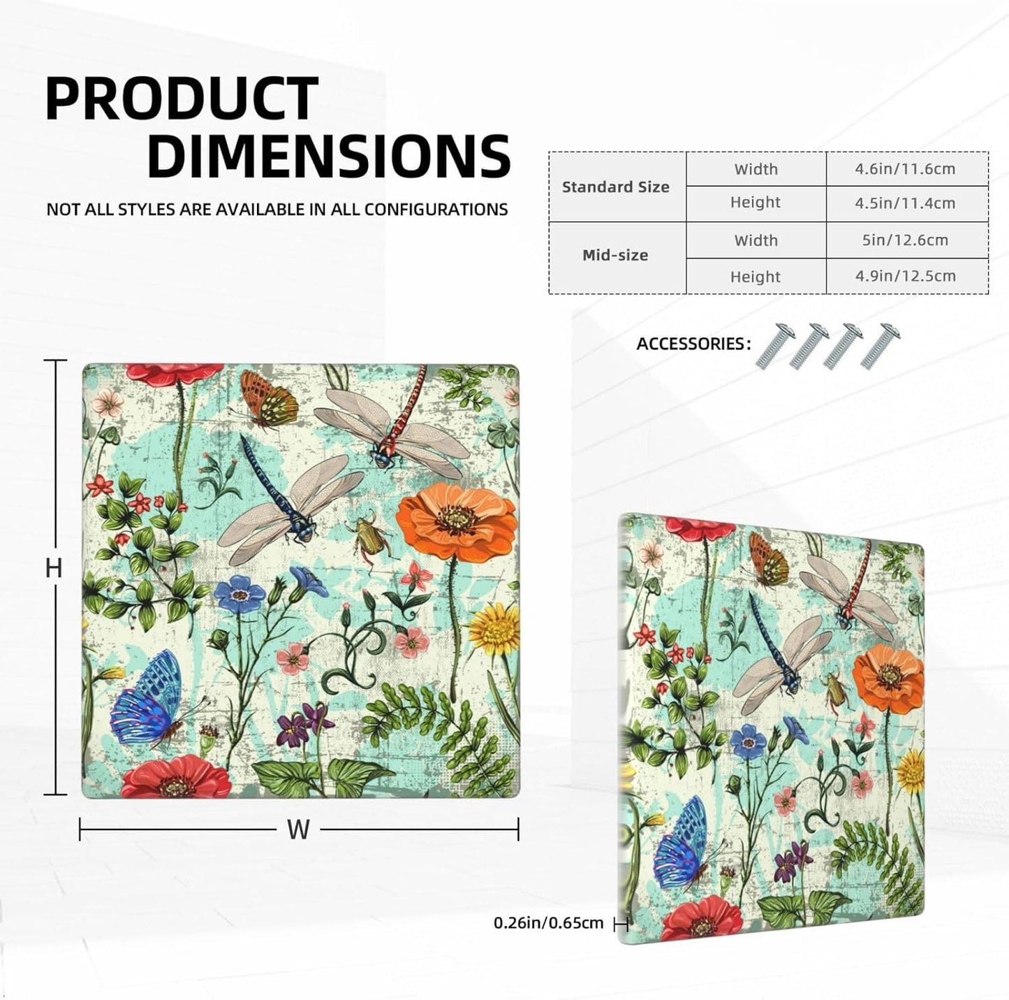 Dragonflies Flowers Butterfly 2 Gang Double Blank Outlet Light Switch Cover Decorative Wall Plate Cover For Home Living Bedroom Kitchen Decorative
