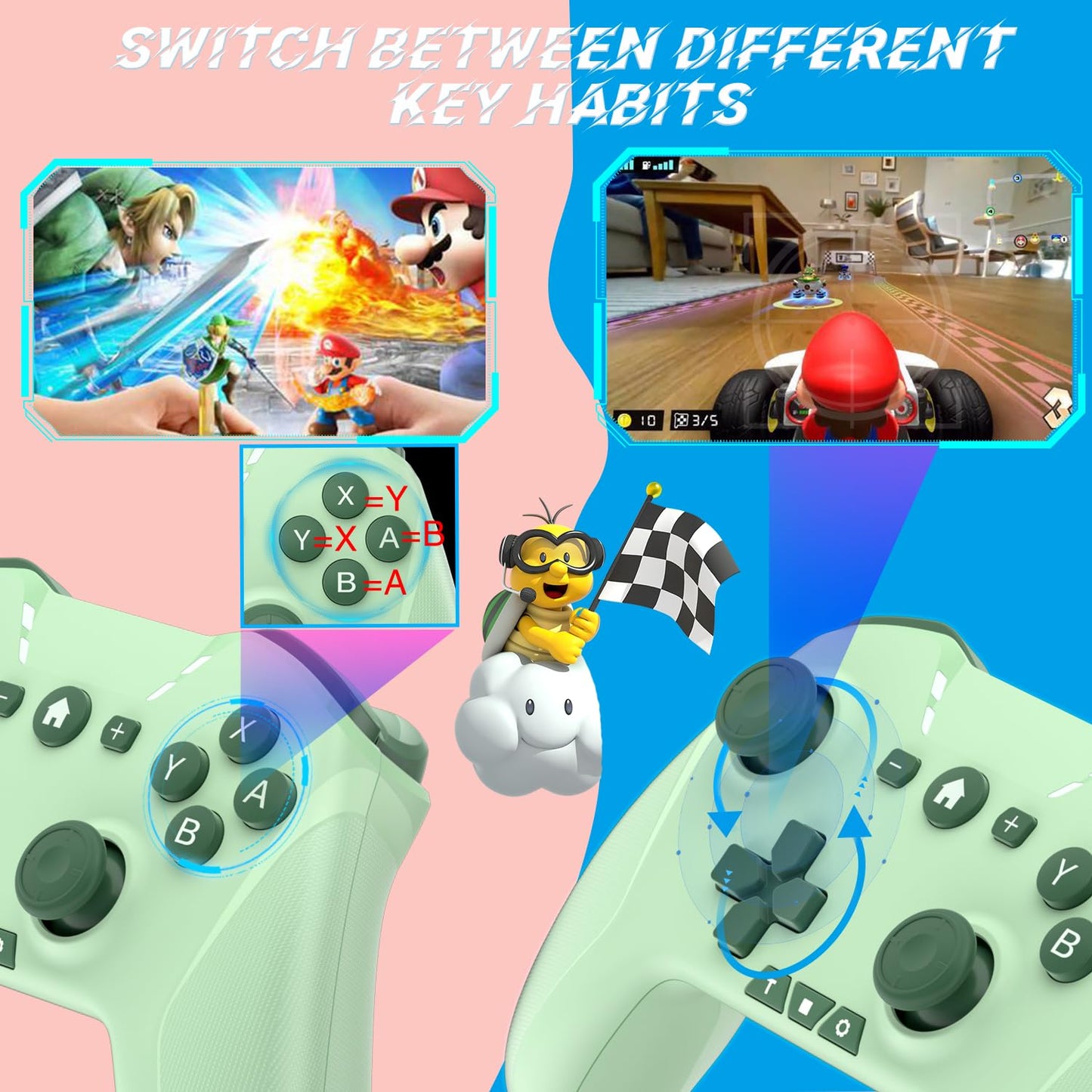 Bluetooth Controller for Switch/Mac/PC/Steam/Mobile Phone/iOS/Android//TV/iPad/Table/Apple Arcade MFi Games, switch pro controller wireless with Adjustable Dual Motion,Turbo,Macros,6-Axis,Wake Up for Black Myth: Wukong (Black) (Purple) (Green)