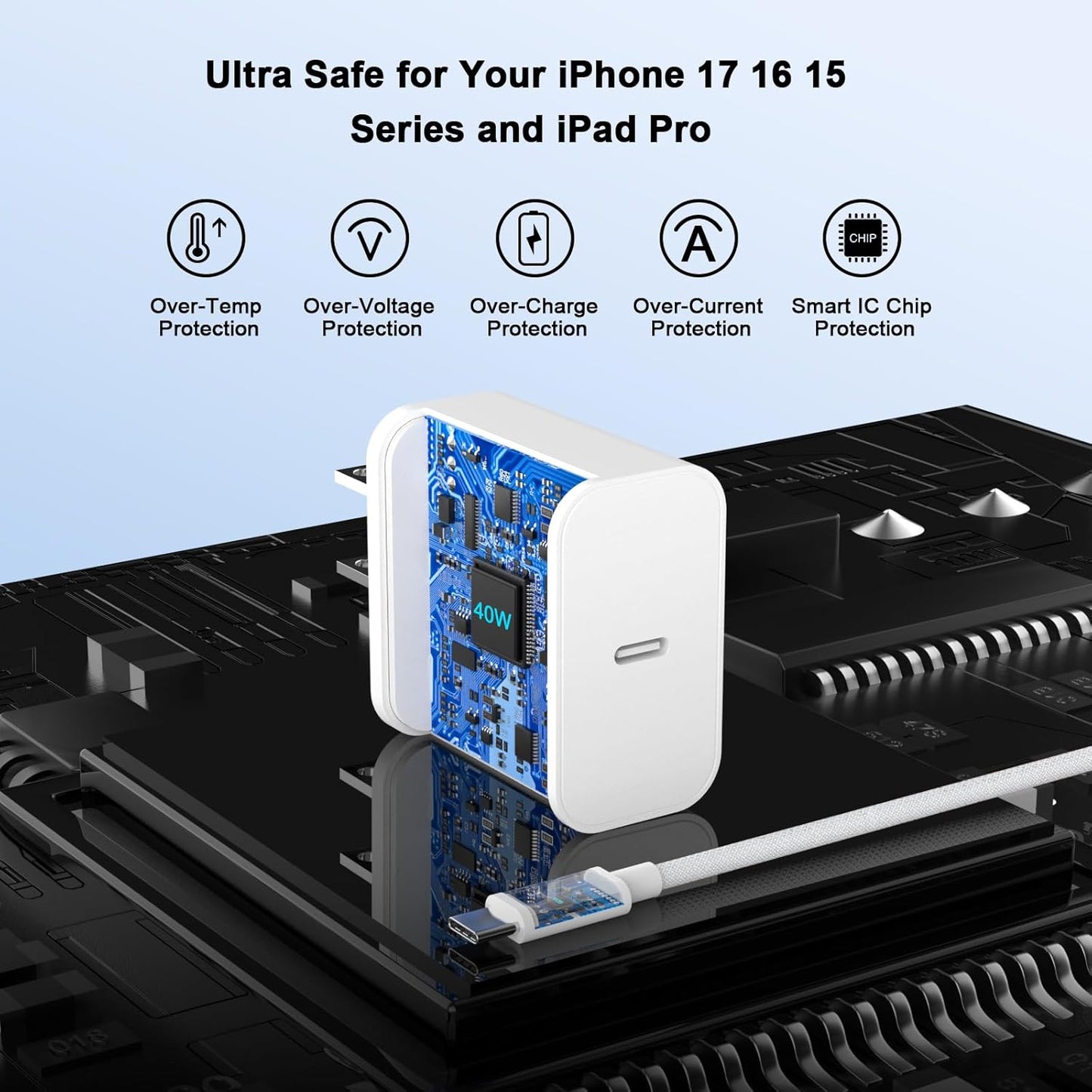 iPhone 17 Pro Max Charger Fast Charging, 40W USB C iPhone 17 16 15 Fast Charger Block with 10FT Long Woven Type C Charging Cable Cord for iPhone 17/17 Pro Max/17 Pro/Air/16/16 Pro Max/15/15 Pro Max