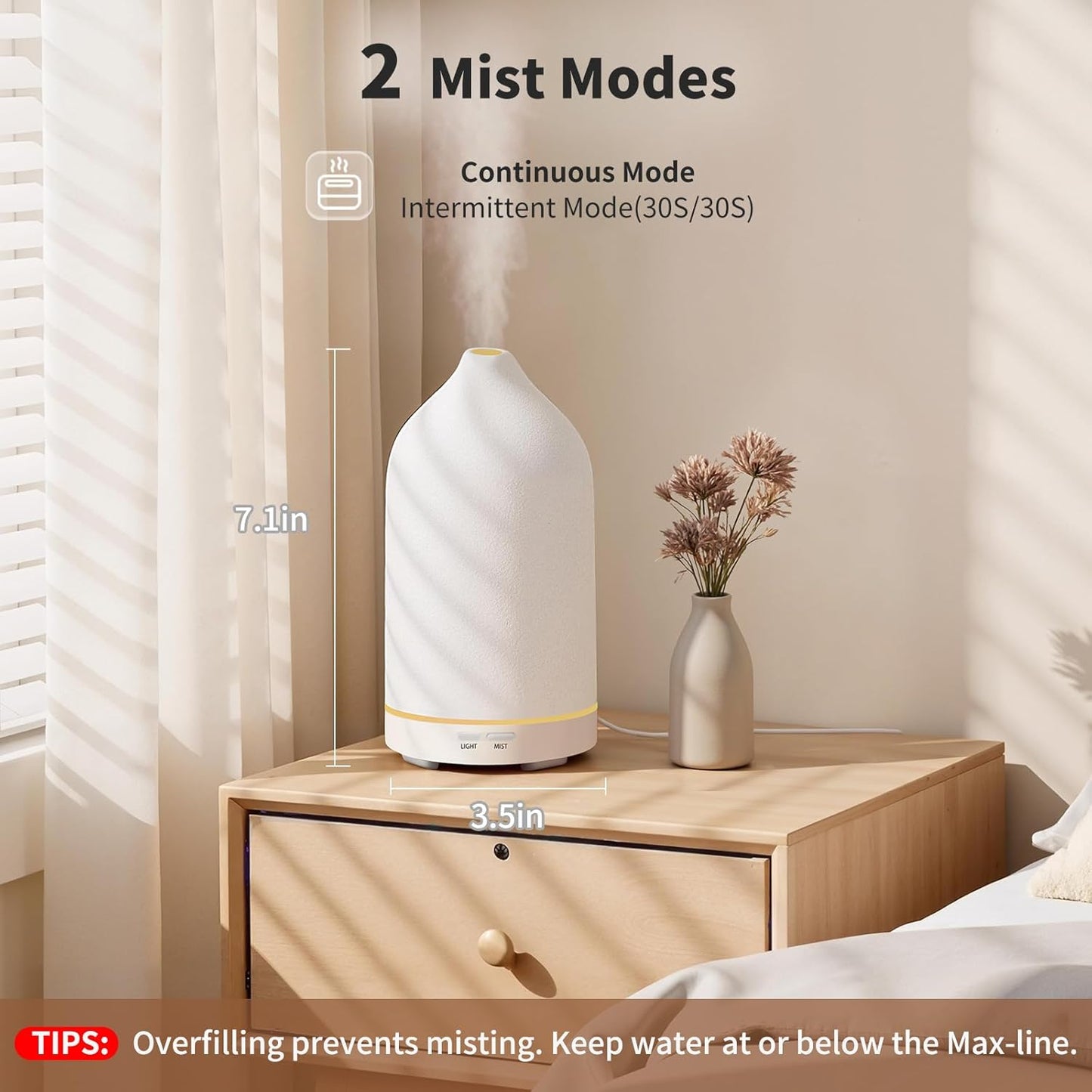 URPOWER 120ML Essential Oil Diffuser Ceramic Aromatherapy Diffuser with 7-Color LED Lights, Auto Shut-Off, 2 Mist Modes, Humidifier for Home Office Decor, Scent Diffuser for Yoga Spa