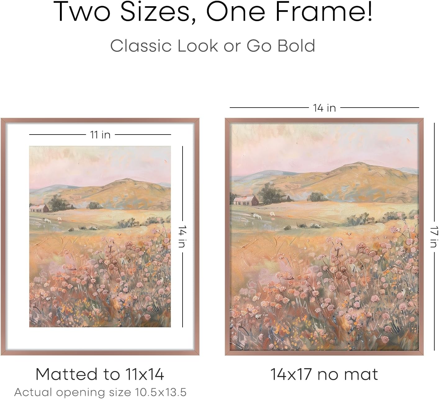 Homeforia 14x17 Picture Frame Mocha, High End Metal 14 x 17 Poster Frames with Mat 11 x 14 for Photo, 14x17 Mocha Frame Matted to 11x14 inch Print, 17x14 Thin Frame, Tempered Glass, Wall Kit, Set of 1