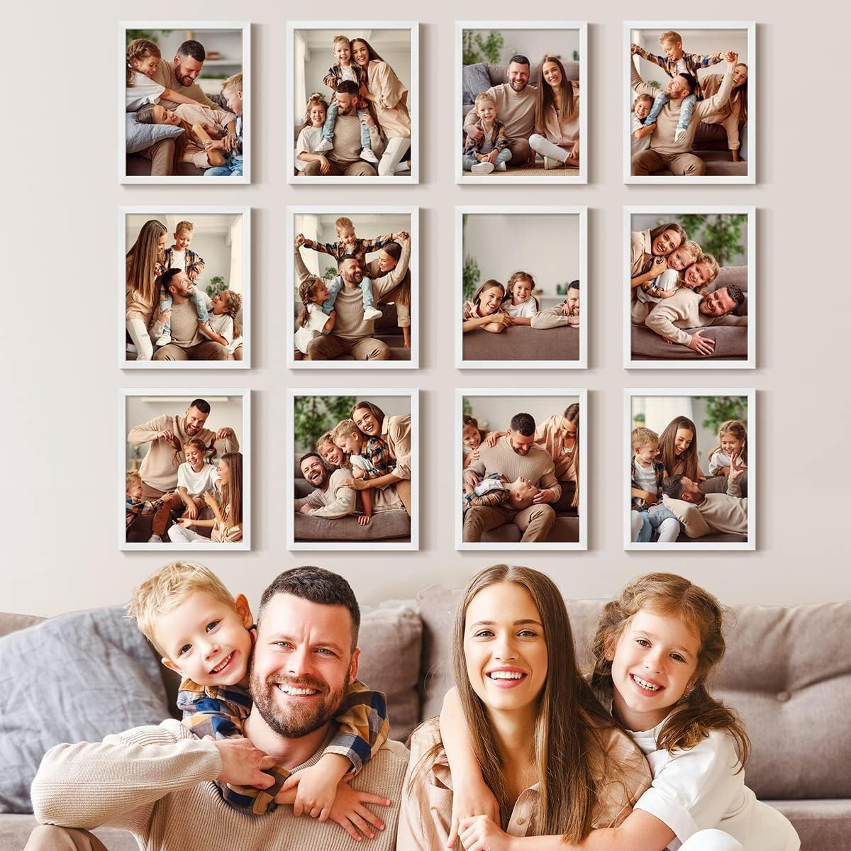 Renditions Gallery Set of 12, 11X14 Custom Photo Prints with Real Wood Picture Frames. Create Personalized Photos with Peel & Stick Photo Frames. White Frame