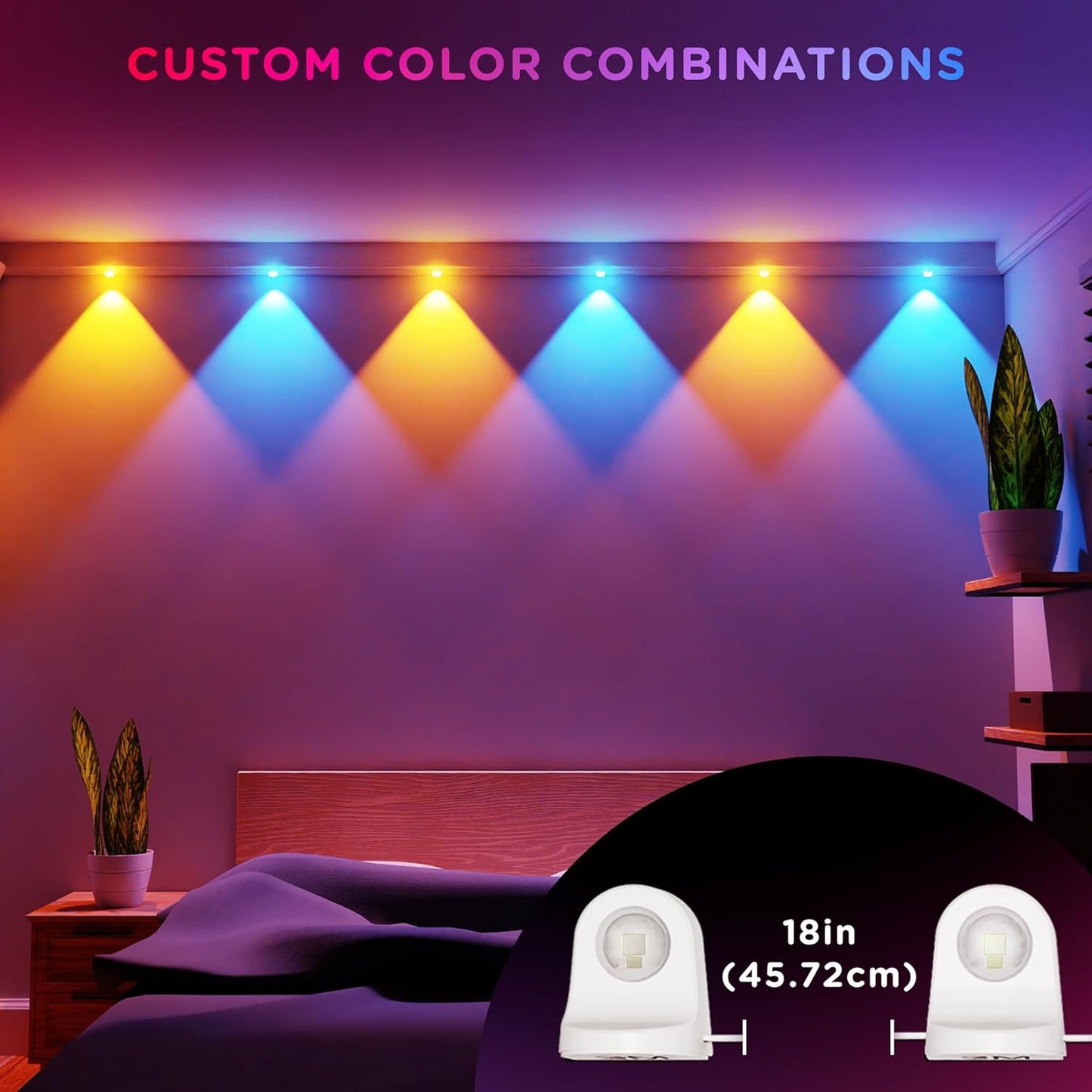 Enbrighten Spectrum Remote Controlled Indoor Accent Wall String Lights, Color Changing LED USB Sconces, 8ft with 6 Lights, RGBWIC, White 84313