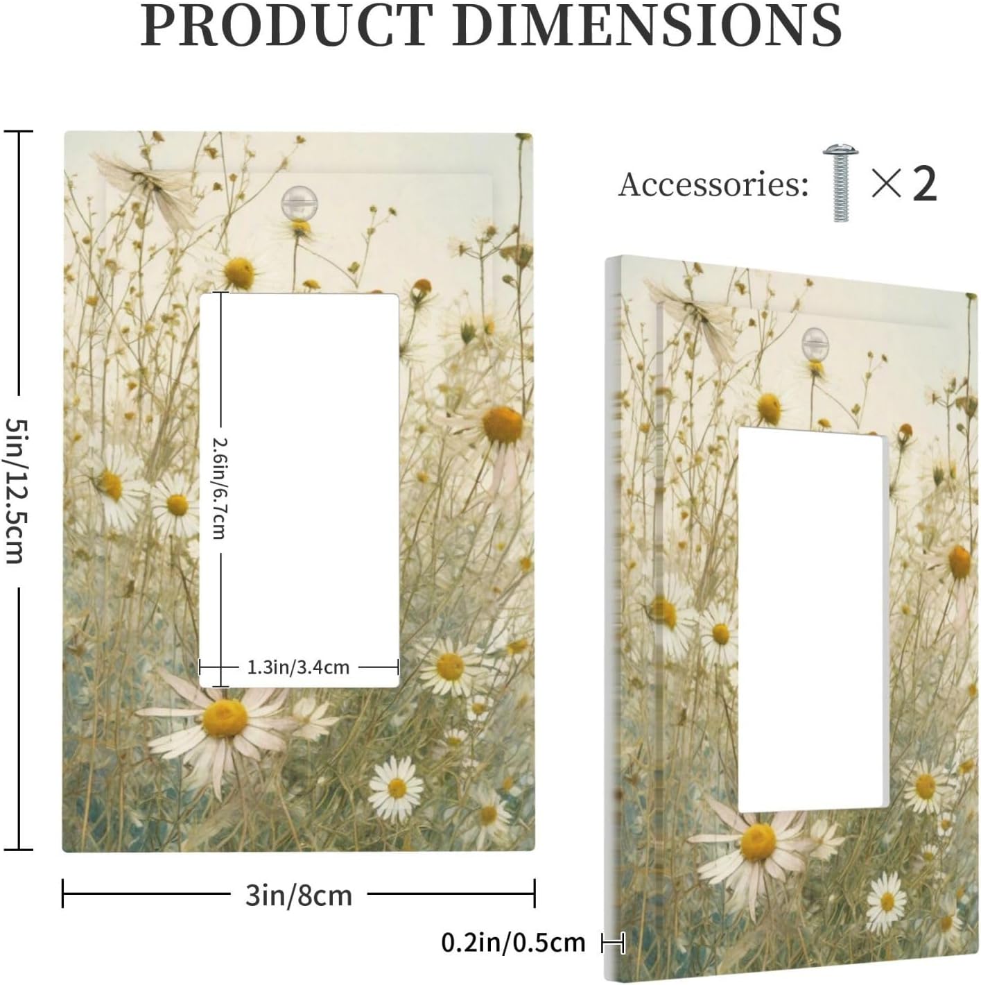 White Wildflowers Daisy Vintage Floral Decorative Outlet Covers 1 Gang Single Rocker Light Switch Cover Plate Wall Plates GFCI Faceplate for Bed Room Living Room Decor