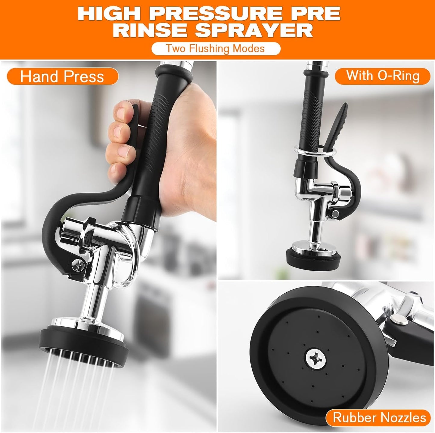 43" Height Commercial Faucet with Sprayer, 8" Adjustable Center & 12" Add-on Swing Spout, Wall Mount Pre Rinse Commercial Sink Faucet for Commercial Restaurant Industrial Kitchen