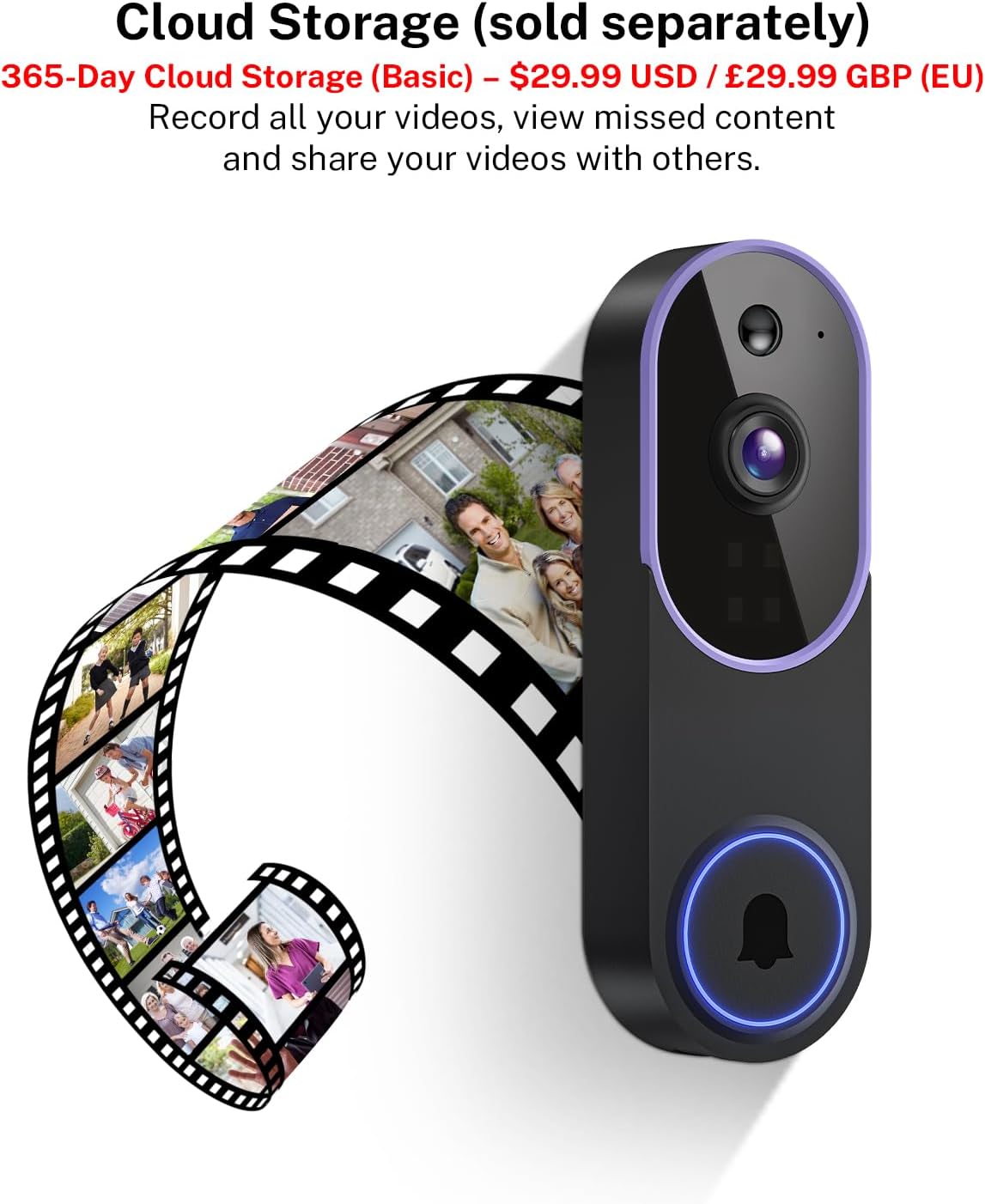 Smart 1080p Video Doorbell Camera with Doorbell Receiver, Live View, AI Human Detection, 2-Way Audio, Night Vision, Cloud Storage (Sold Separately), 2.4G WiFi