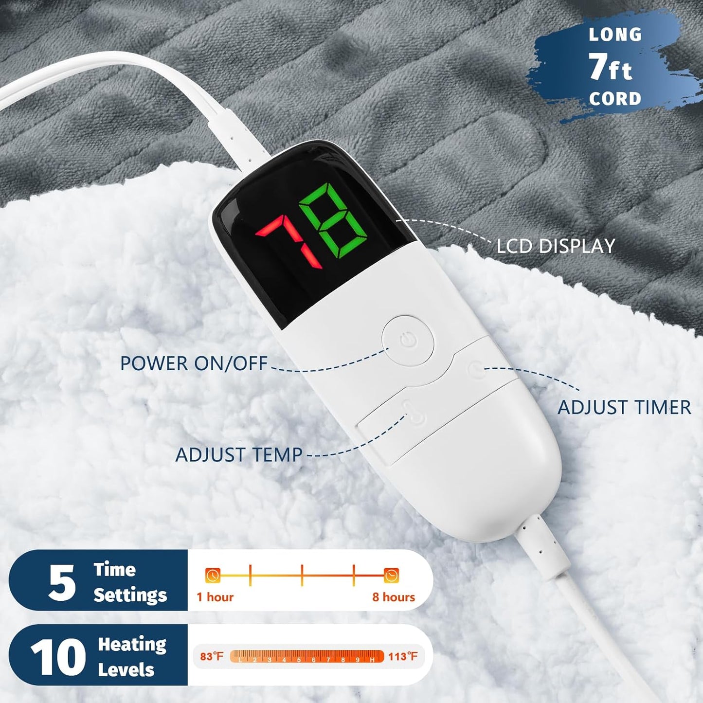 BOMOVA Heated Electric Throw Blanket - 50" x 60" Heating Blanket with 10 Heating Levels & 8 Hours Auto Off, Warm Flannel Blanket, Christmas Birthday Gifts for Women