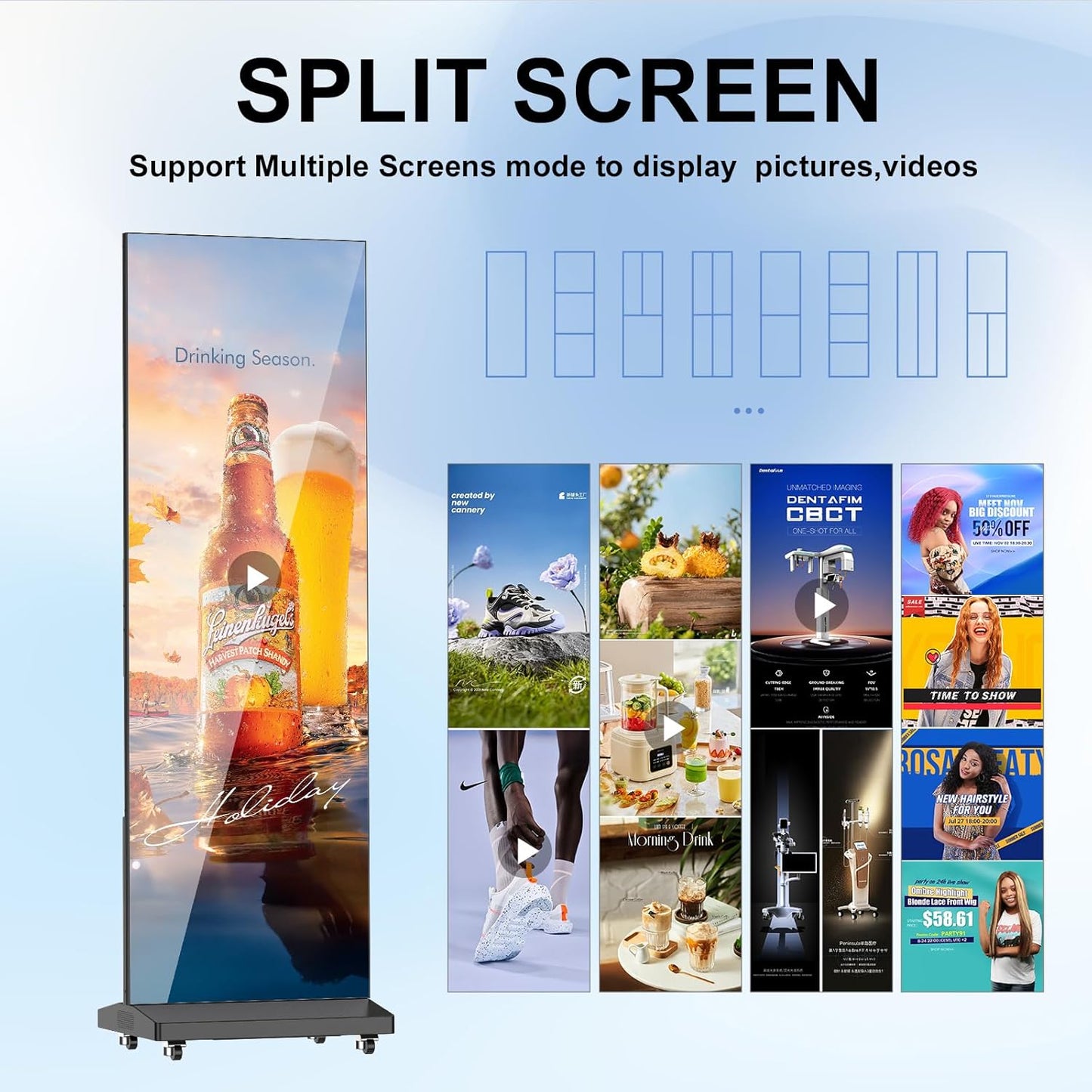 Indoor LED Digital Signage Display with P1.86, LED Poster Screen Frameless Splicing, Advertising Display USB Plug-and-Play & Remote Control for Giant Commercial Events & Rentals (Black, 2-Panels)