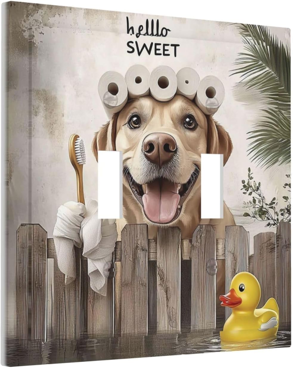 Funny Dog Rustic Farmhouse Wooden Fence Labrador Decorative Switch Plates 2 Gang Double Toggle Outlet Light Switch Cover Wall Plate Electrical Faceplate For Kids Room Bathroom Decor