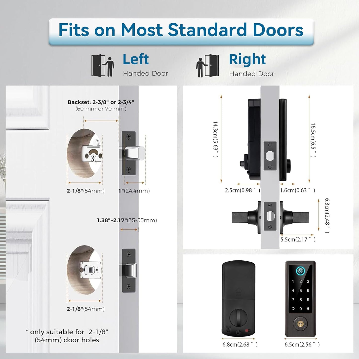 BEBASIA Smart Fingerprint Door Lock with Handle Set, Full App Control, Electronic Digital Touchscreen Keypad, Deadbolt Smart Locks for Front Door, Auto Lock, Aged Bronze