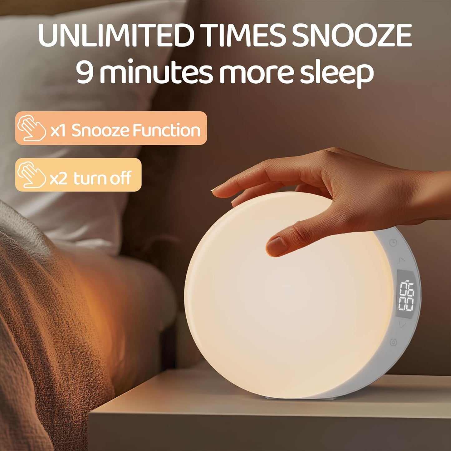 ANTDALIS Sunrise Alarm Clock for Heavy Sleepers Adults, Wake Up Light Dimmable Night Light for Kids Teens Bedroom Home Decor Girls Boys Women Gifts, 20 Color and Touch Control, Snooze, White