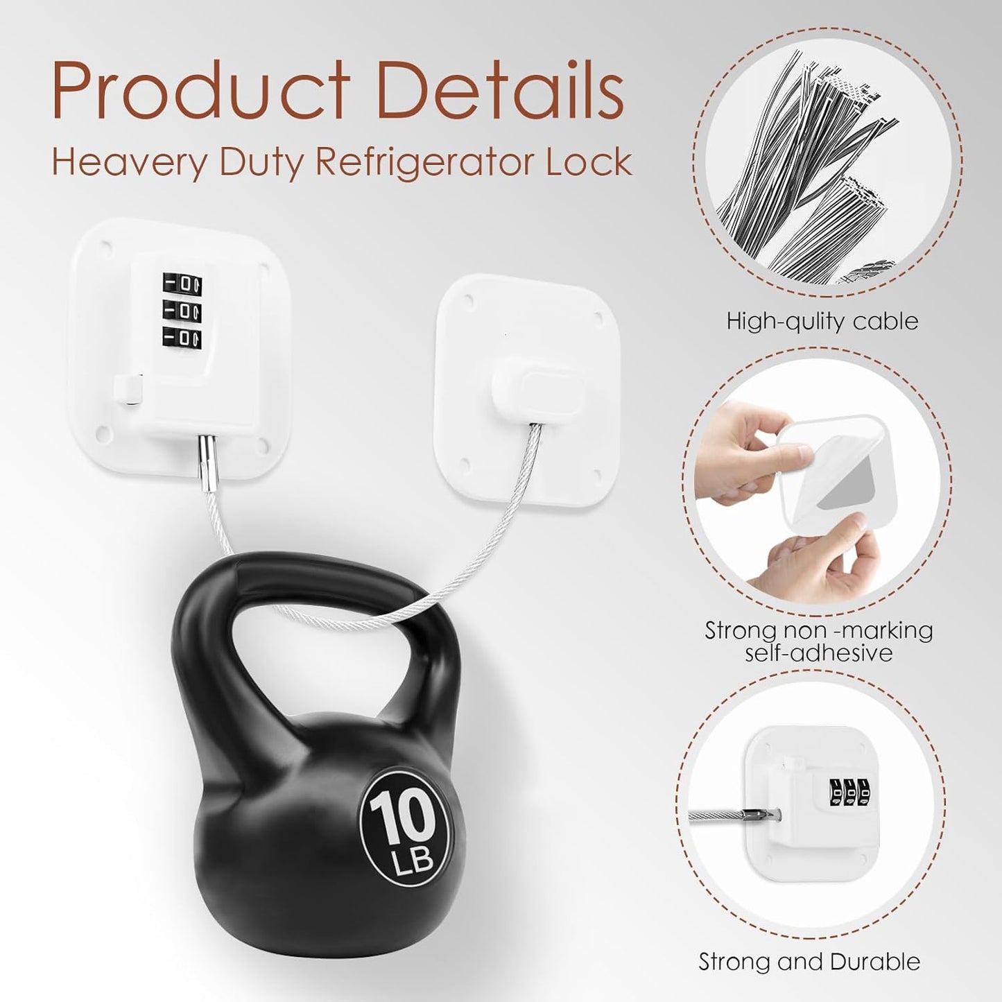 Refrigerator Lock, Combination Lock for Refrigerator Cabinets, Drawers, Heavy Duty Fridge Lock, Easy Install No Keys Needed (White-2Pack)