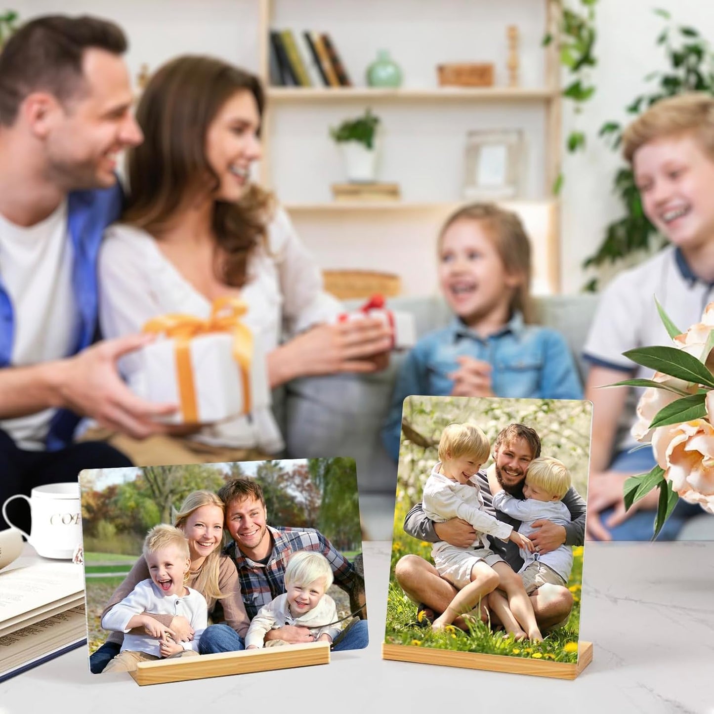 Custom Photo Prints - Metal Desktop Picture Frame with Photos & Wooden Base Personalized Gifts for Family Friends Lovers and Pets, Optional Multiple Sizes