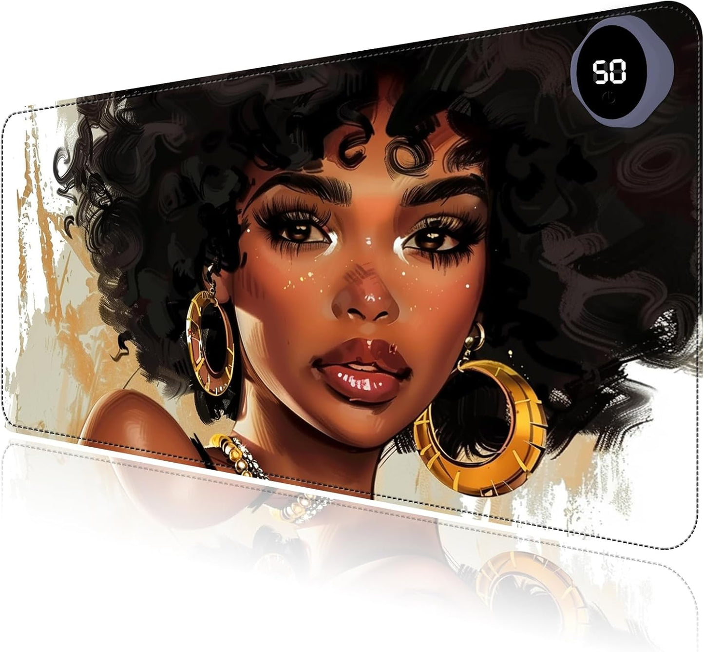 Heated Mouse Pad with 3 Levels Heated & 3 Hours Auto Shut-Off Mouse Pad for Warming Hands in Office Home, 23.6" x 14.2"Large Safe Desk Mat Hand Warmer，Girl with Short Hair