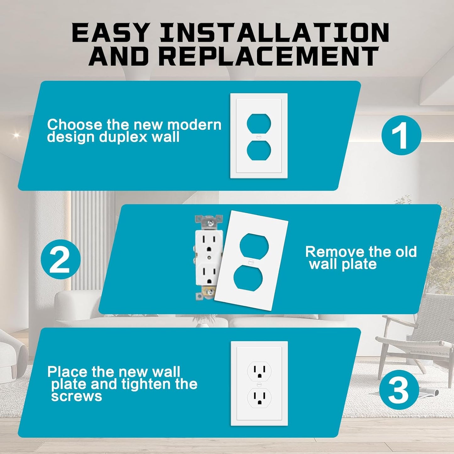 Outlet Covers Wall Plate Electrical Outlet Cover Plates Dual Receptacle Outlet Faceplate for Light Switches, Smart Switch, GFCI, Dimmers, Receptacle, USB Outlet (4 Pack, 1-Gang 4.88X3.18 Inch)