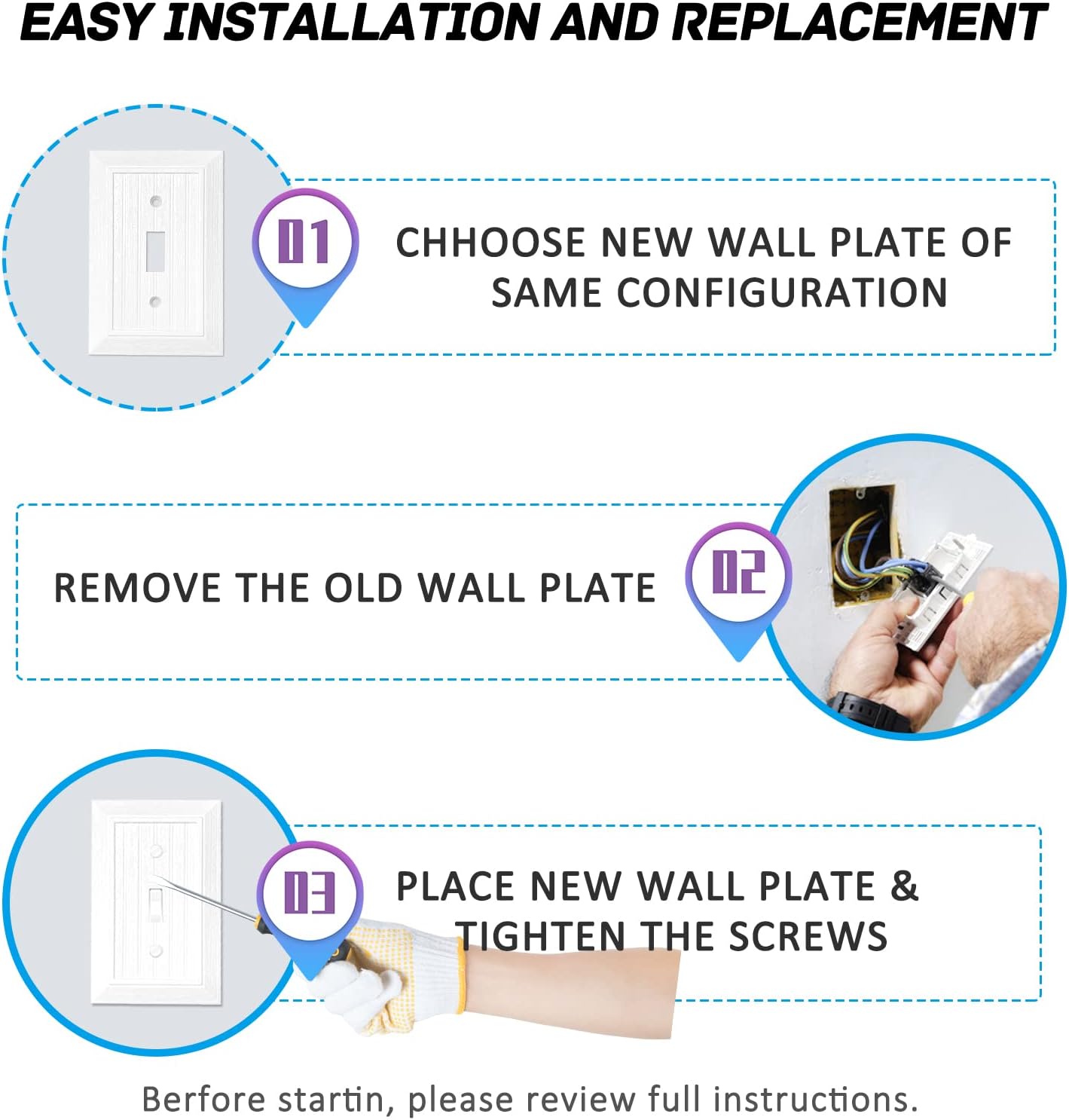 Modern Decorative Wall Plate Retro Wood Grain design Switch Cover Outlet Cover for Light Switch, Smart Switch, Dimmer, GFCI, USB Outlet (10 Pack, Single Toggle)