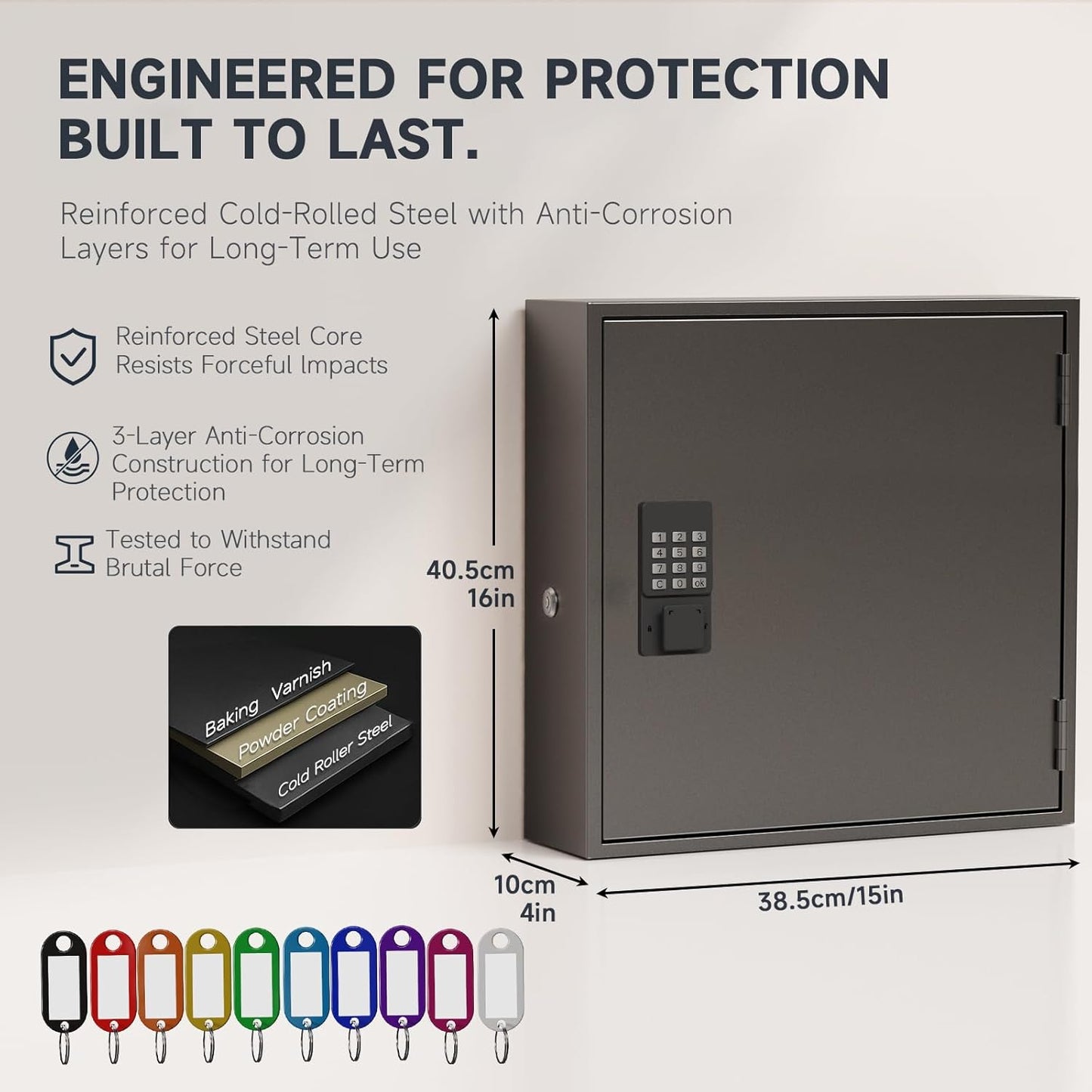 WeHere Smart Key Lock Box, Wall Mounted Key Cabinet with 120 Key Tags, Bluetooth App Control, OTP & Password Unlock, Wi-Fi Remote Unlock (Bridge Required), Steel Key Safe for Office Home Business