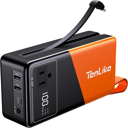 Large Power Bank for Camping Essentials Portable Power Station 99.9Wh Small Electric Generator Lithium Battery with 110V 80W Rated 120W Peak AC Plug in Output 60W Type-C Home Backup Outdoor Emergency