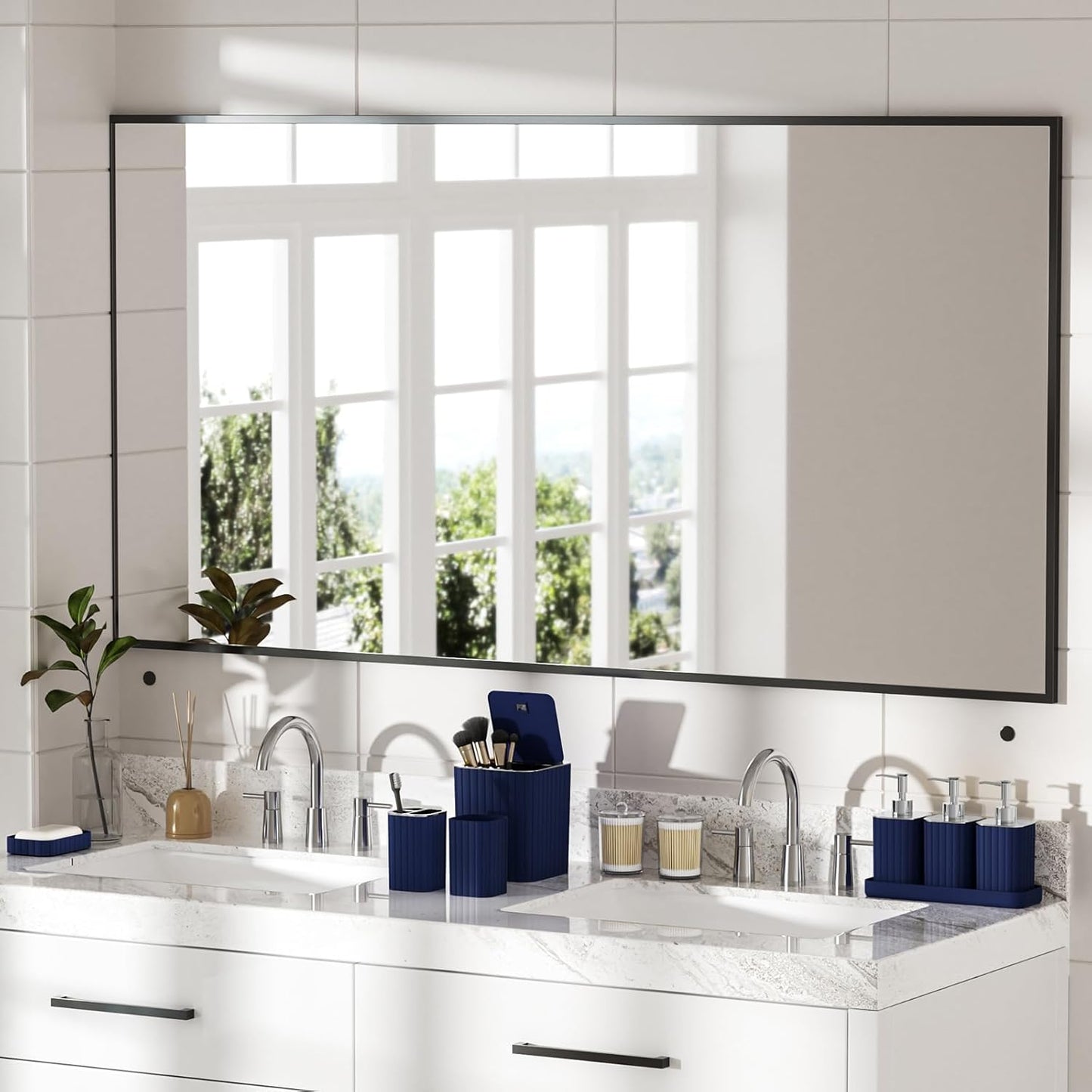 Bathroom Accessory Set - Bathroom Set, 12PC Bathroom Accessories Set, Blue Bathroom Accessories Set, Mini Trash Can, Toilet Brush, Trash Can & Soap Dispenser