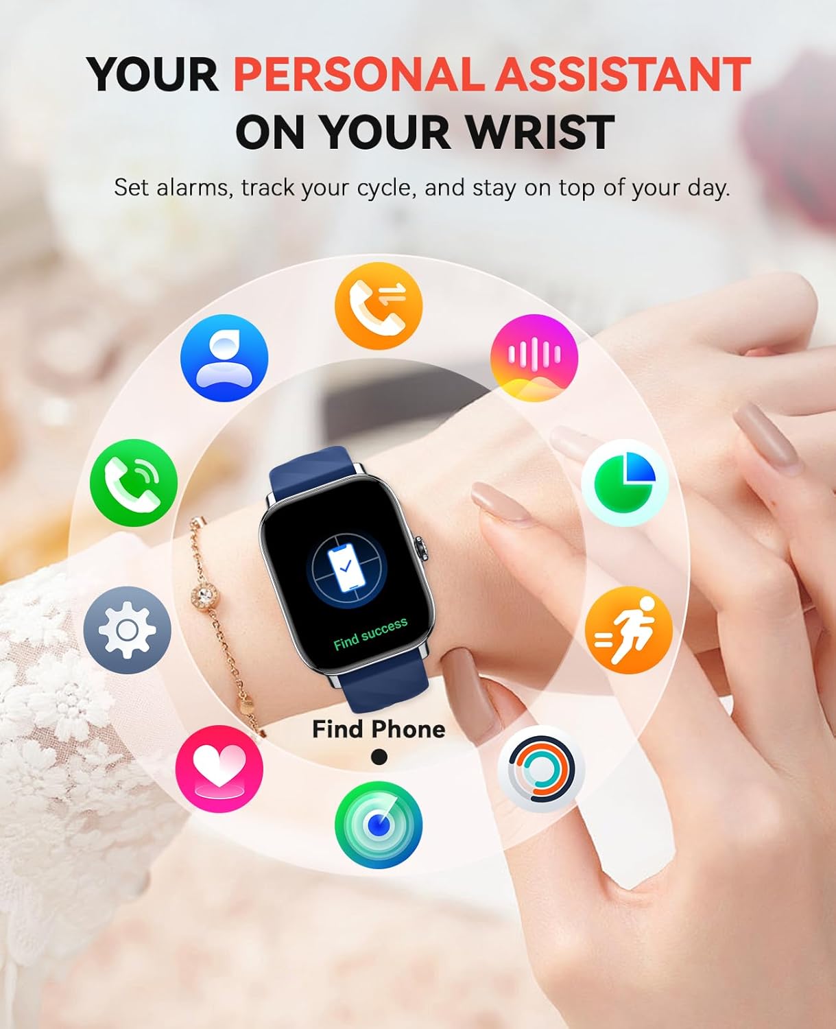 Smart Watches Fitness Tracker for Men Women with Step Counter, Sleep / Calorie Monitor, Pedometer, IP68 Waterproof, 120+ Sports for iPhone Android, 1.91”HD Touchscreen Smartwatch (Casual, Blue, 1.91)