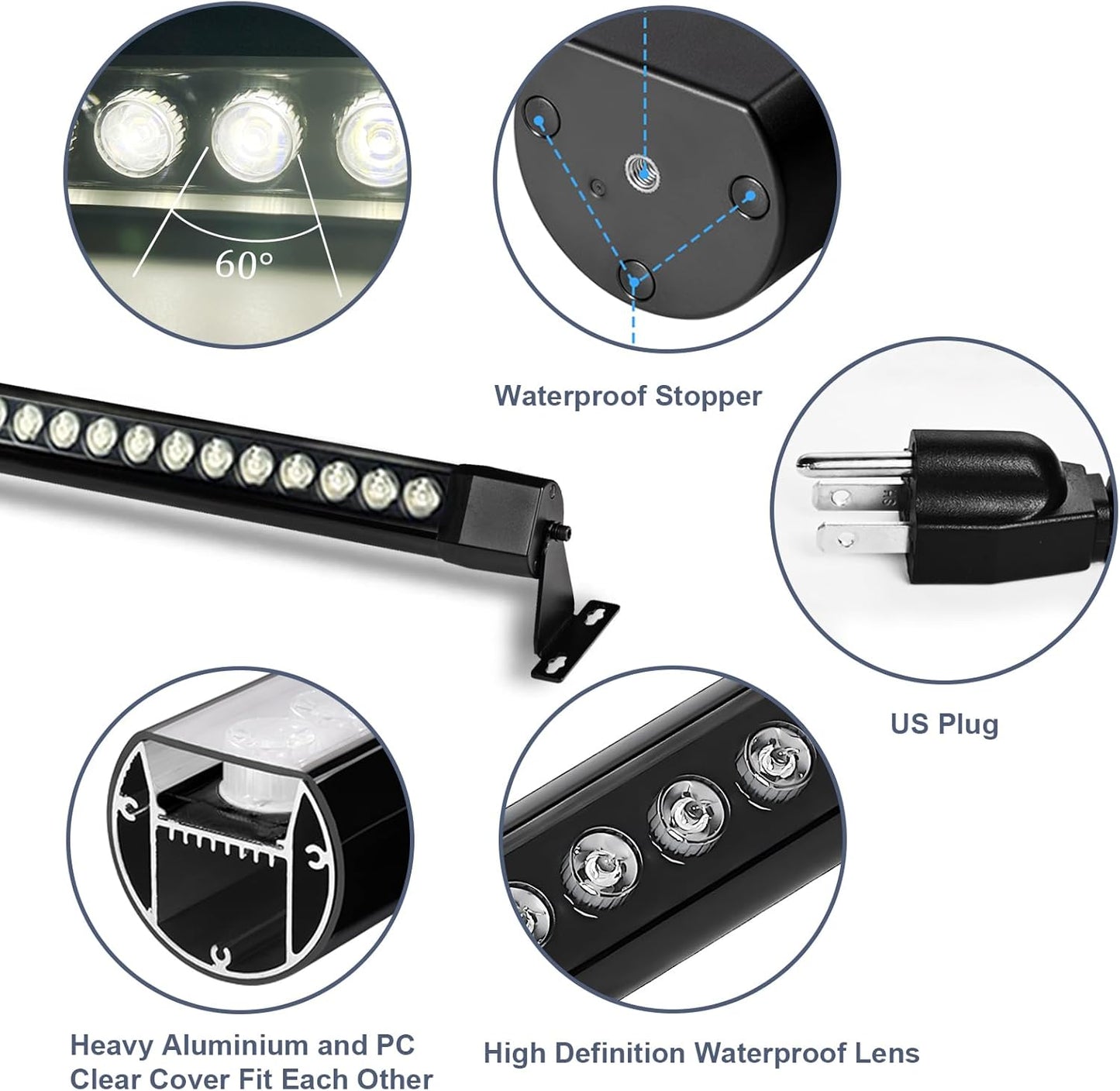 36W LED Wall Washer Light, 2FT 4000K Neutral White Outdoor Wall Washer Light Bar, 120V IP67 Waterproof LED Light Bar for Outdoor, Plug in (2 Pack)
