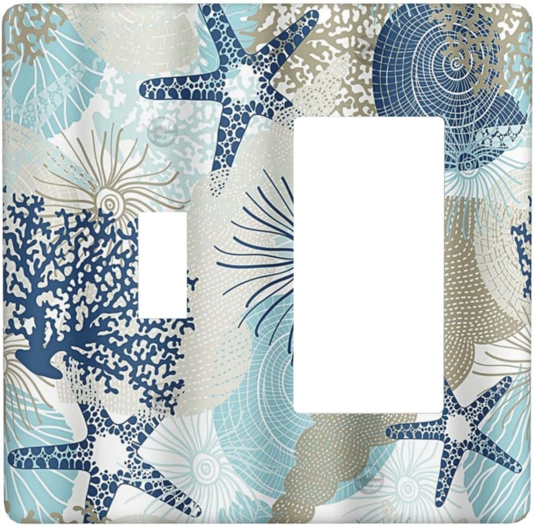 Decorative Outlet Covers Blue Starfish Brown Coral Ocean 2 Gang Light Switch Cover Plate Single Toggle 1 Rocker Wall Plates for Electrical Outlets Switch Plate Covers for Girlroom Home Decor