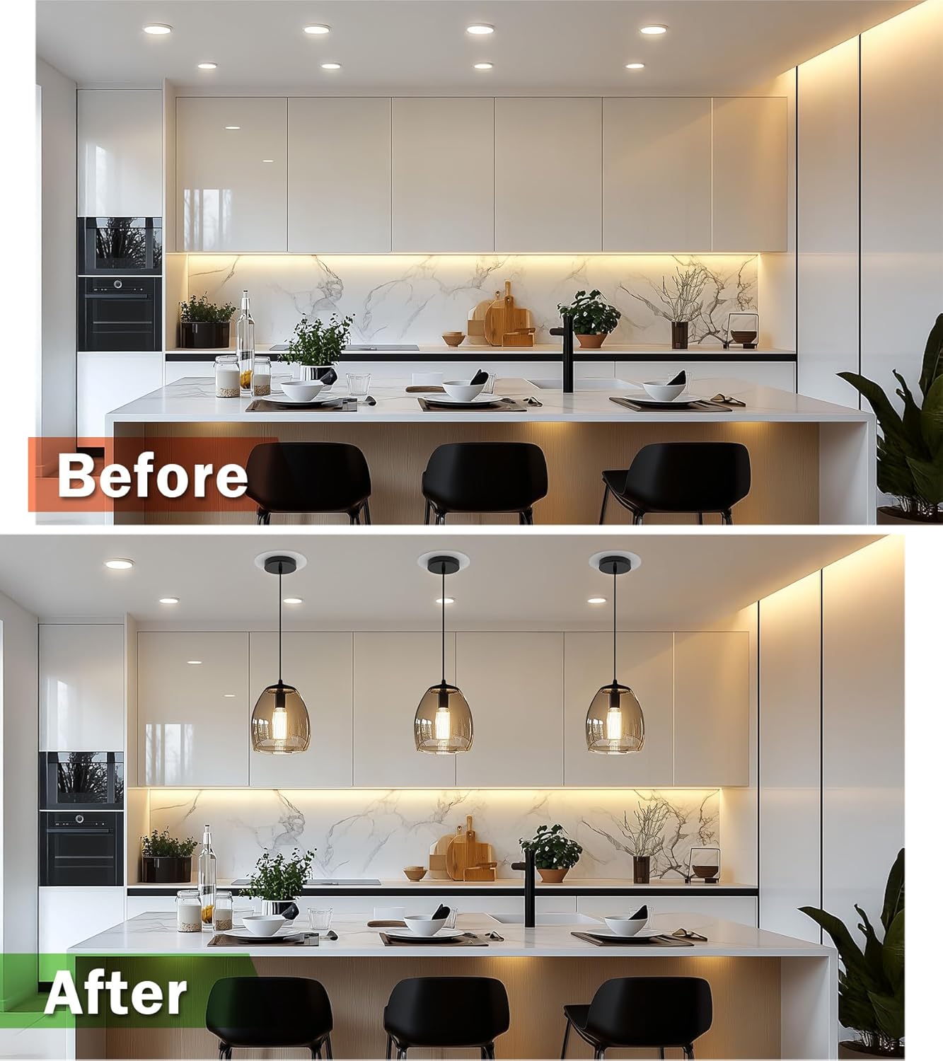 Recessed Can Light Conversion Kit for 5" and 6" Ceiling Fixtures - Pendant/Hanging Light Upgrade, Compatible with Ceiling Fans, Includes 7¾" Flat Steel Medallion, White Finish