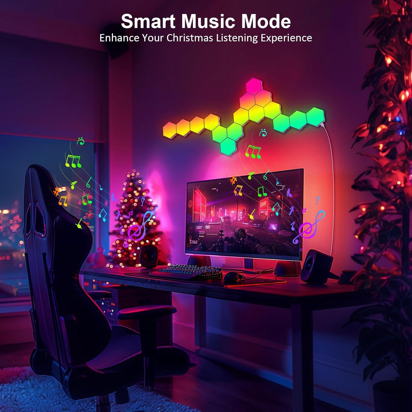 Hexagon LED Light Panels 8 Pack – RGB Wall Decor Lights with Music Sync, App & Remote – Modular Home & Christmas Decor for Bedroom, Living Room, and Room Decor
