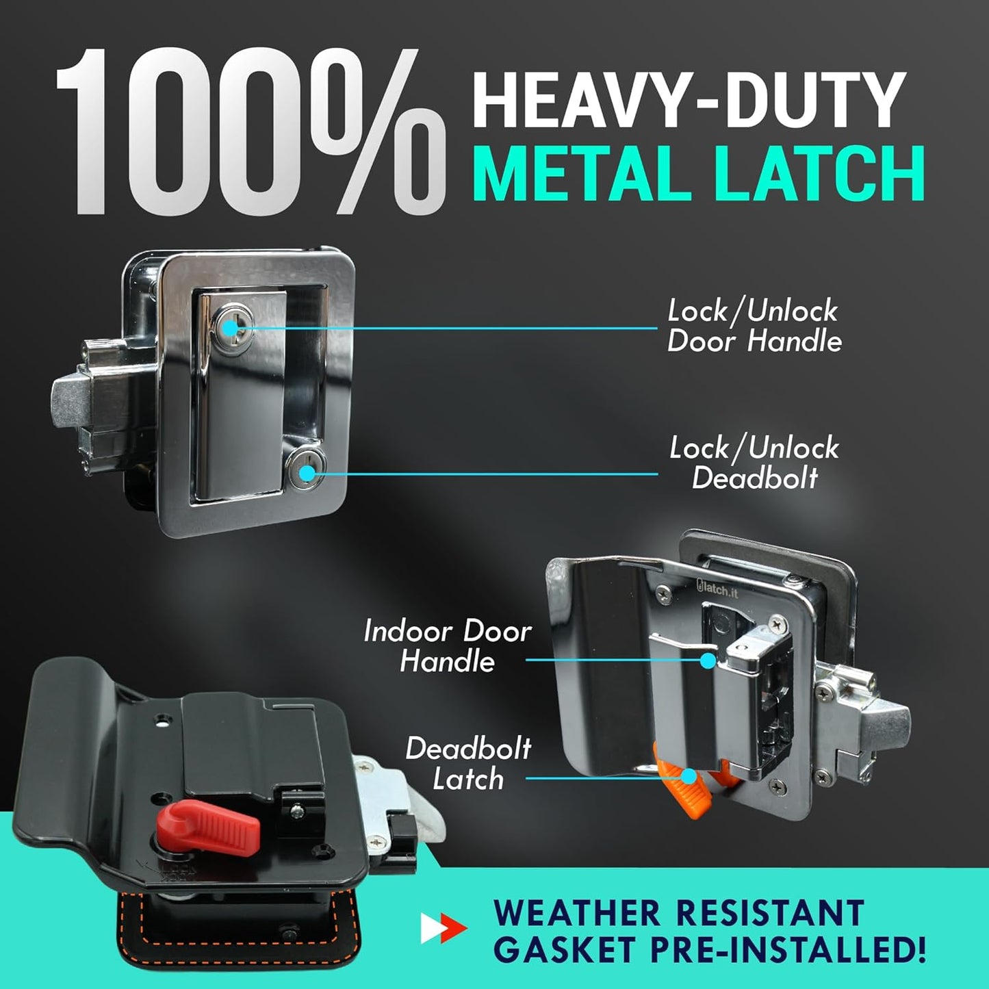 LATCH.IT Chrome RV Door Lock Replacement | Premium RV Door Handle & Camper Latch with 4 Keys | Trusted Trailer Lock for Travel Camper | Fits 2.75"x3.75" Holes | Travel Trailer Locks Replacement