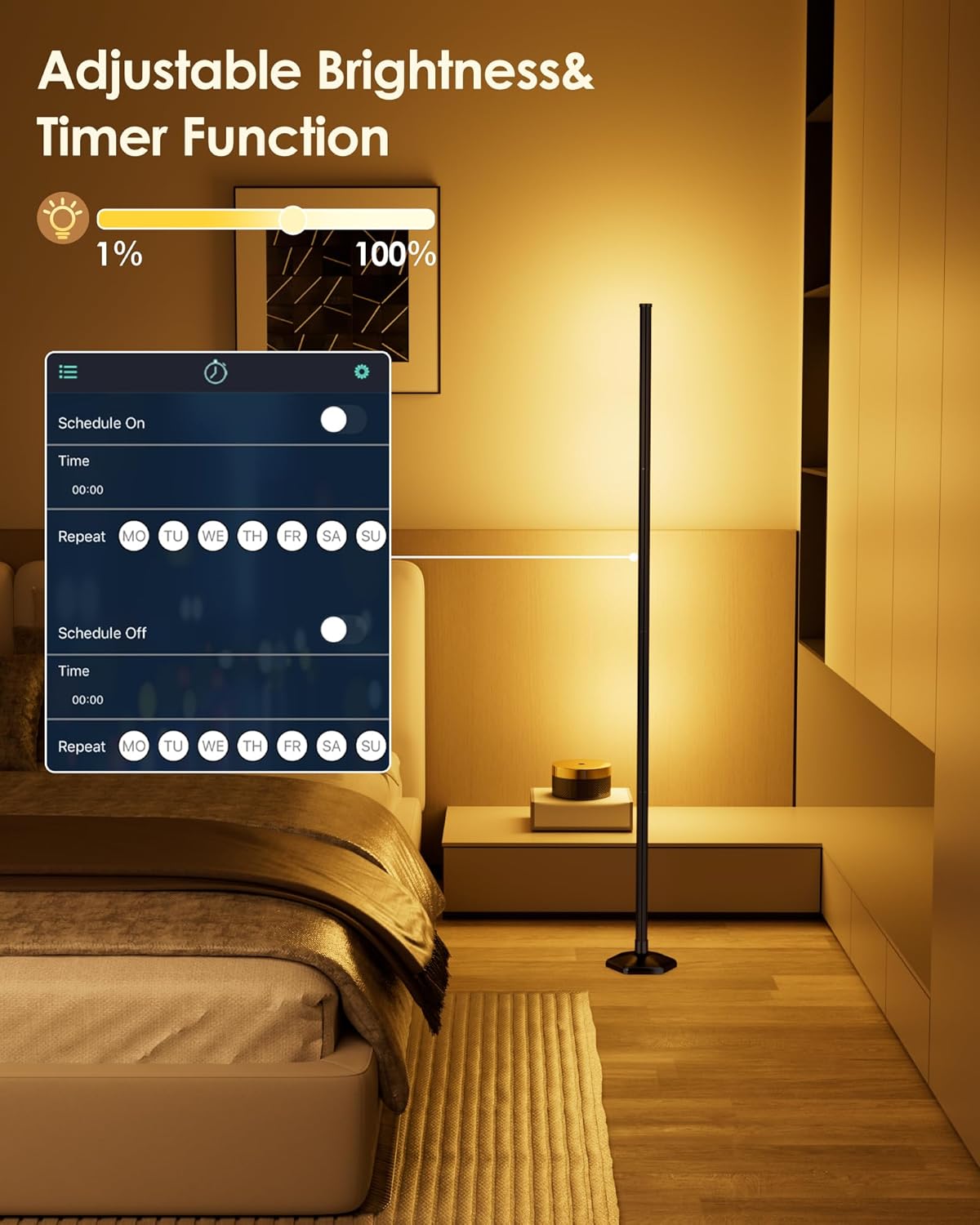 1PCS Corner Floor Lamp,RGB LED Corner Lamp with Remote Control,65" Color Changing Mood Light with Smart App and Remote Control Modern Floor Lamp with Music Sync for Bedroom, Living Room Gaming Room