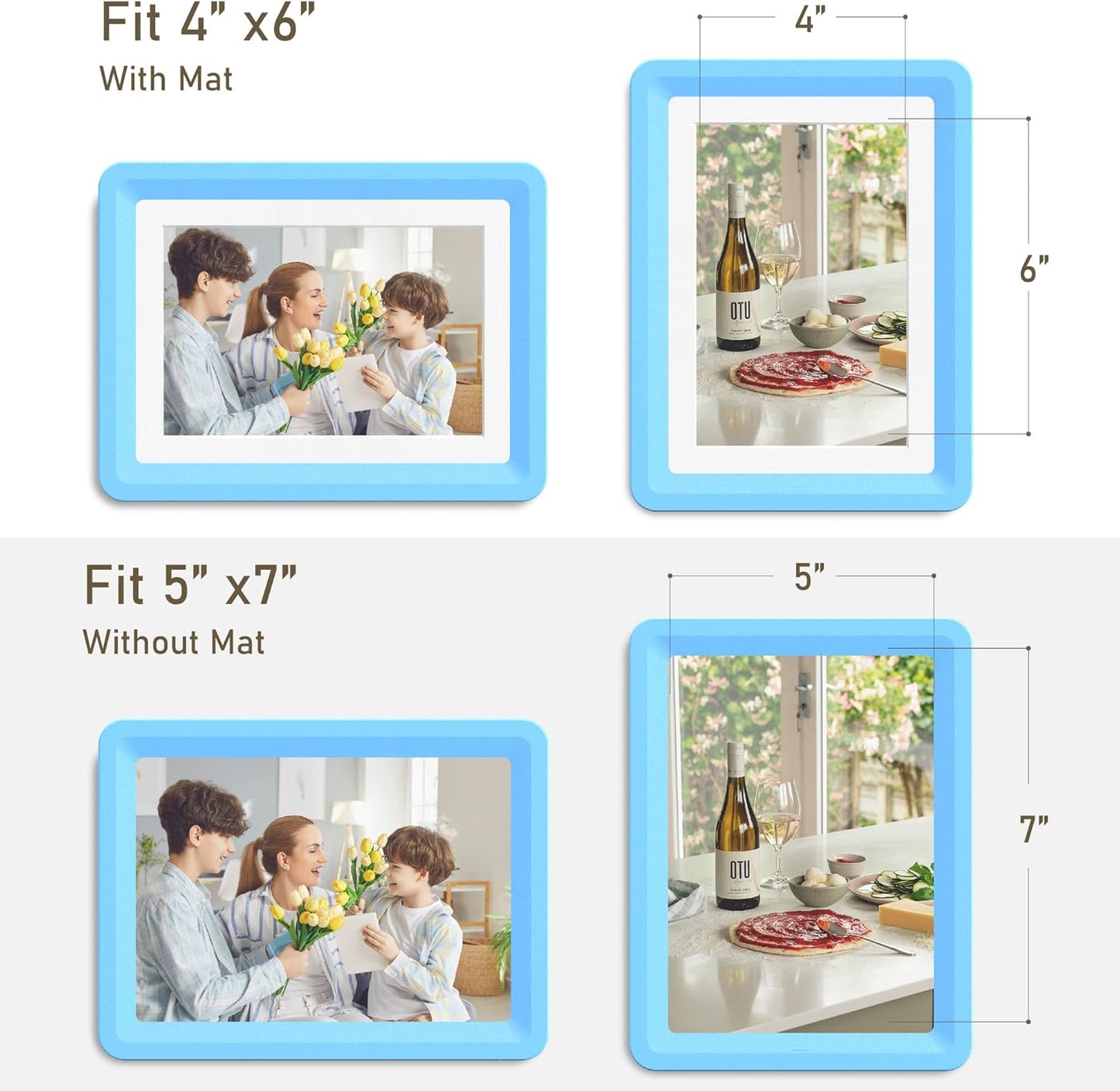 Blue 5x7 Picture Frame with Acrylic Front 1 Pack, ABS Frame for 5x7 or 4x6 Photos, Shatterproof UV-Resistant Tabletop Photo Frame, Vertical/Horizontal Display for Home Décor