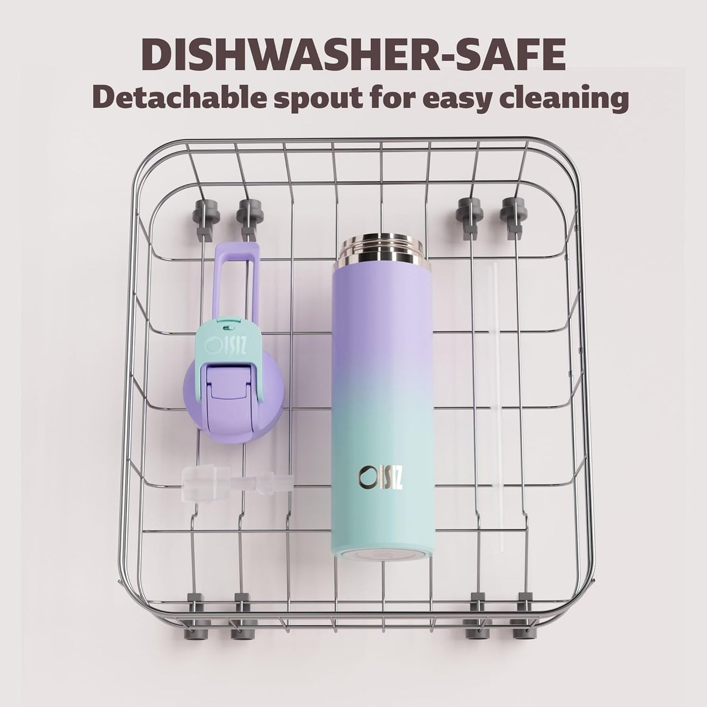 OISIZ Insulated Water Bottle 24 oz with 2 in 1 Spout and Straw Lid,One Click Safety Lock,100% Leakproof,Keep Cold 24H,Vacuum Stainless Steel Water Bottle for School,Travel and Sports,Dishwasher Safe