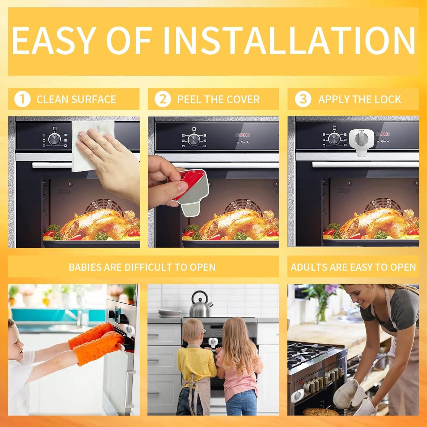 Knob Switch Child Proof Oven Lock Baby Safety Oven Door Lock for Toddlers Heat-Resistant Adhesive no Tools Need or Drill (White-1Pcs)