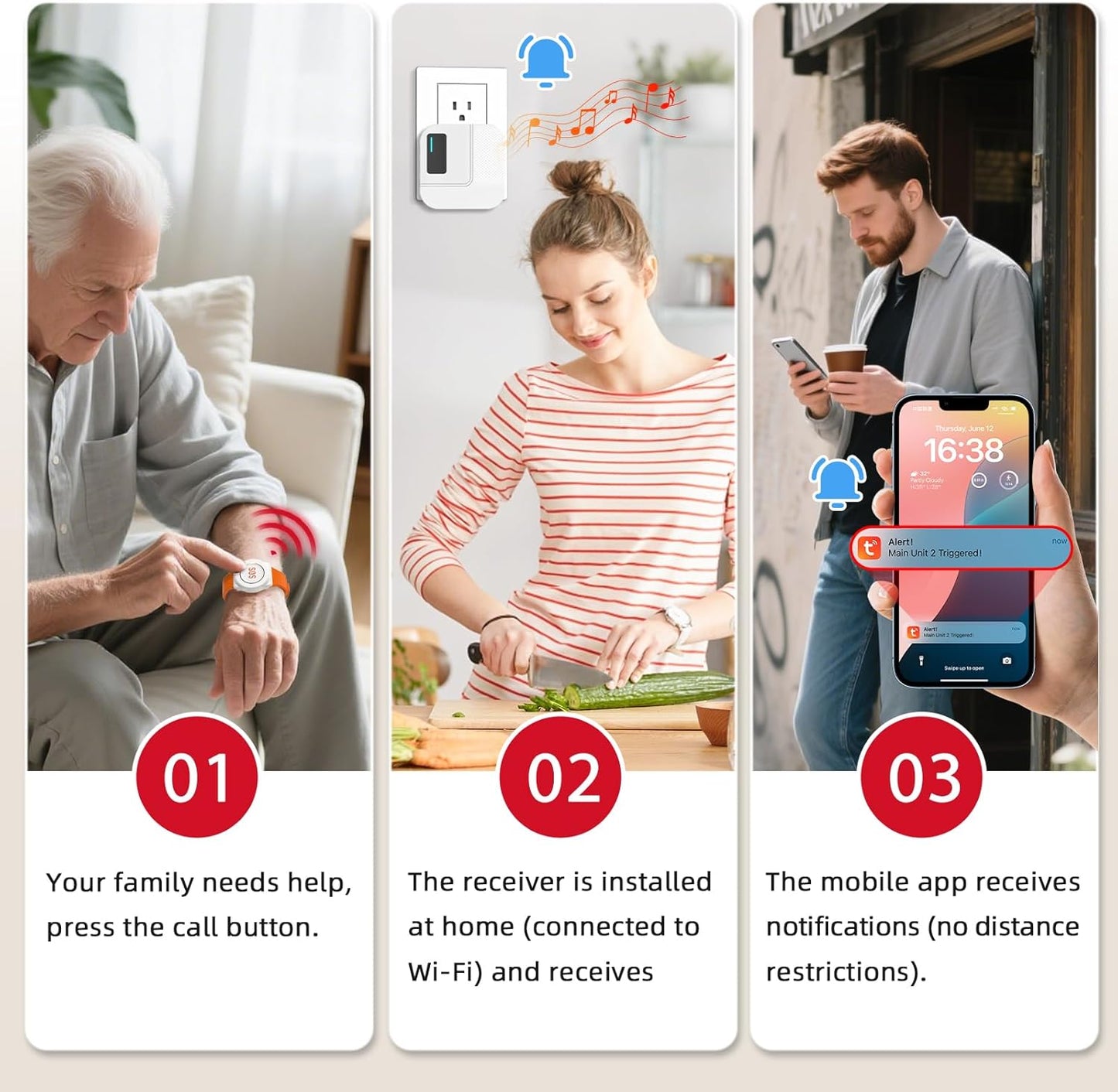 CallToU Wi-Fi Wireless Caregiver Pager Call Button for Elderly at Home , APP Emergency Alert for Seniors, Patients, and The Disabled (TY01WH-US 2-1)