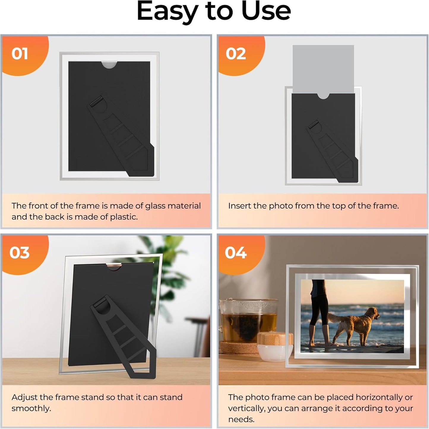 5x7 Picture Frames Set of 2, Desktop Clear Glass Photo Frame Horizontal or Vertical Display for Landscape, Portrait, Wedding, Pet Photos