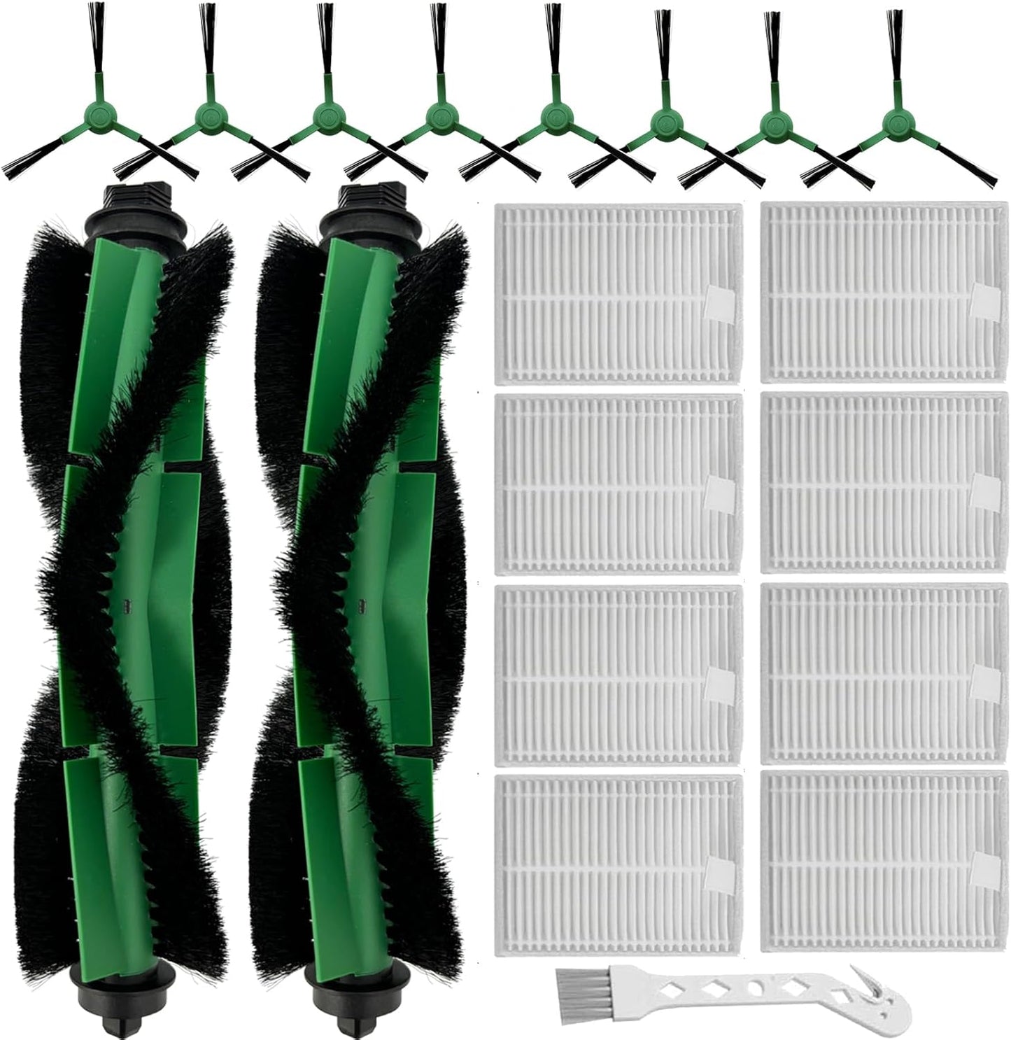 Replacement Parts for iRobot Roomba Combo VAC/Essential Series Q011, Q0520, Q0120, Y0140, Y0110, Robot Vacuum Cleaner, 2 Roller Brush, 8 Side Brushes, 8 Hepa Filters, 1 Cleaning Brush(19 Pack)