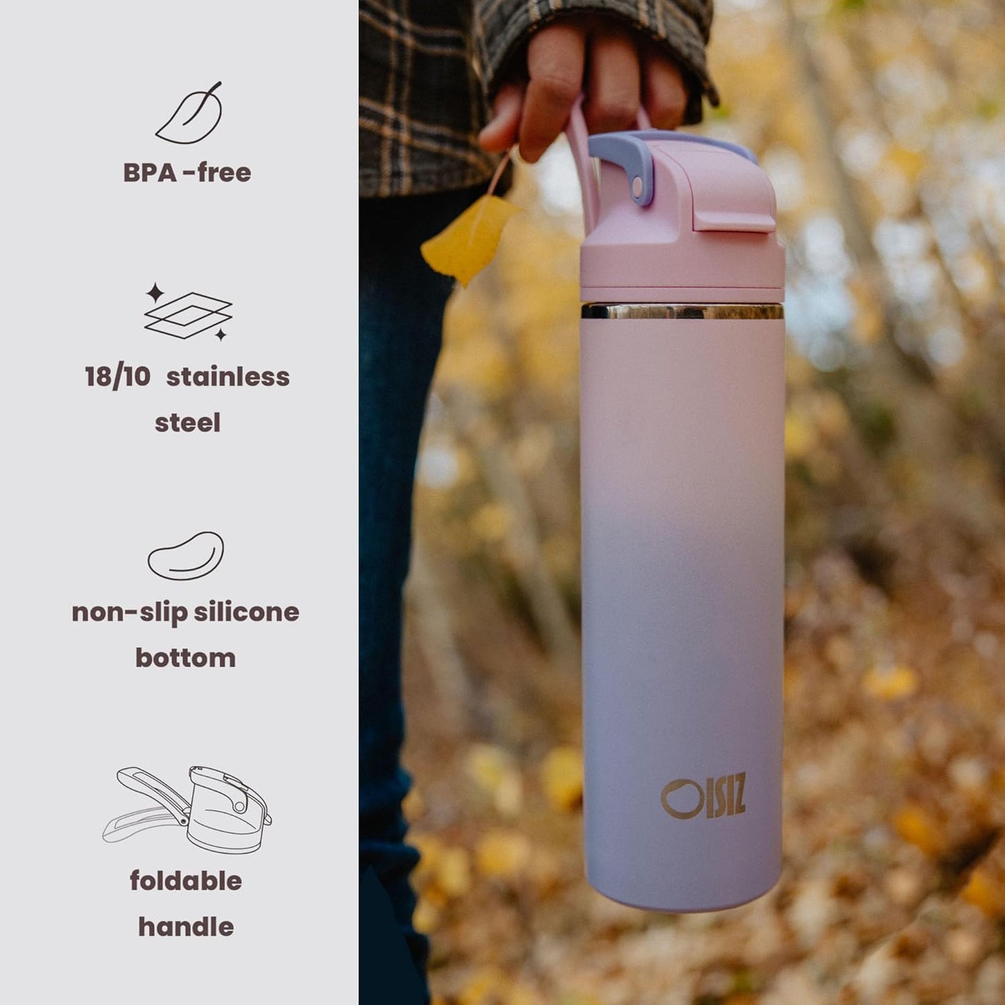 OISIZ Insulated Water Bottle 24 oz with 2 in 1 Spout and Straw Lid,One Click Safety Lock,100% Leakproof,Keep Cold 24H,Vacuum Stainless Steel Water Bottle for School,Travel and Sports,Dishwasher Safe