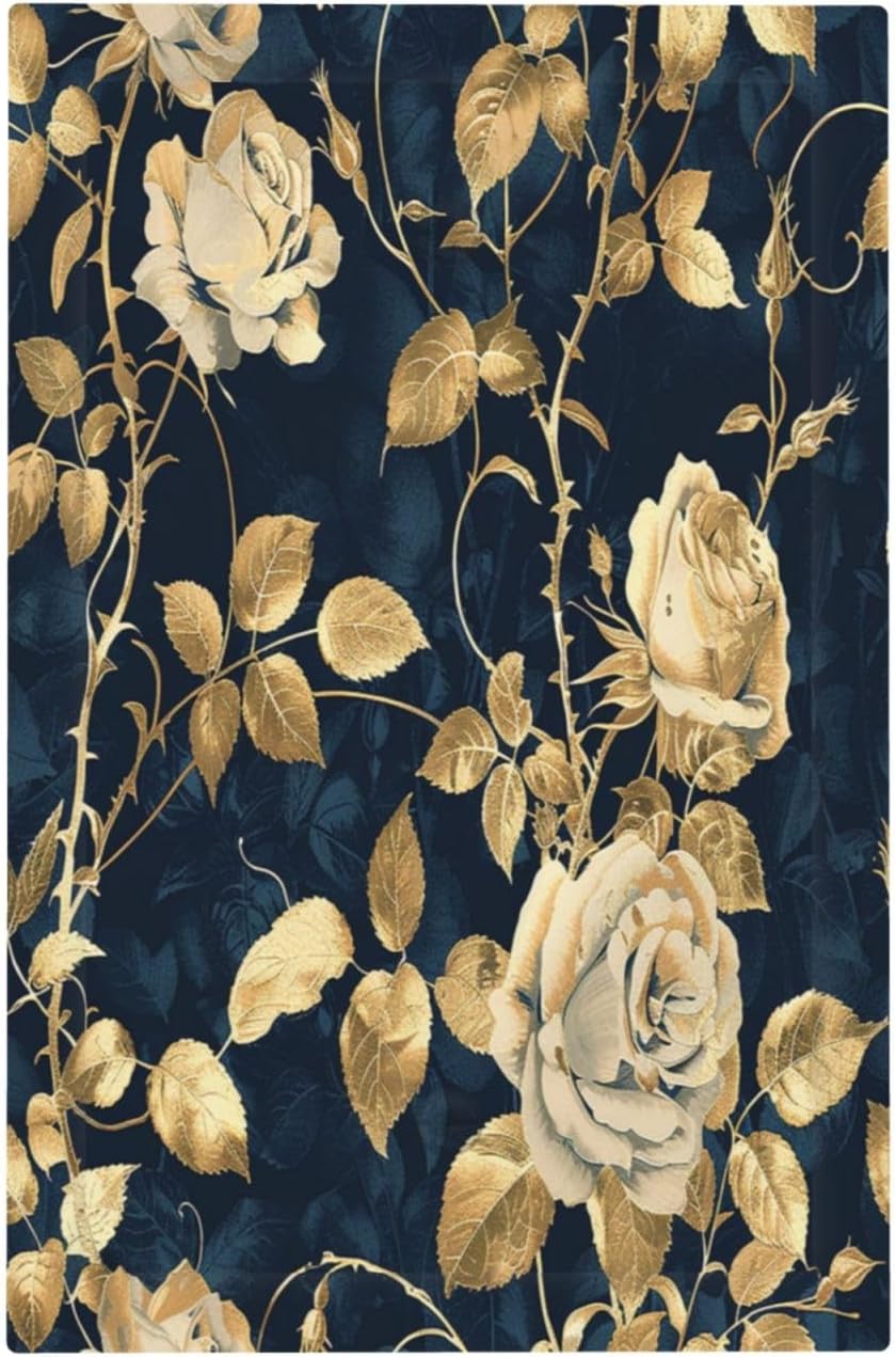 Light Switch Cover Plate Boho Vintage Floral Golden Flower Dark Blue Background 1 Gang No Device Blank Electrical Wall Plates Faceplate Decorative Switch Plate for Bedroom living Room Decor