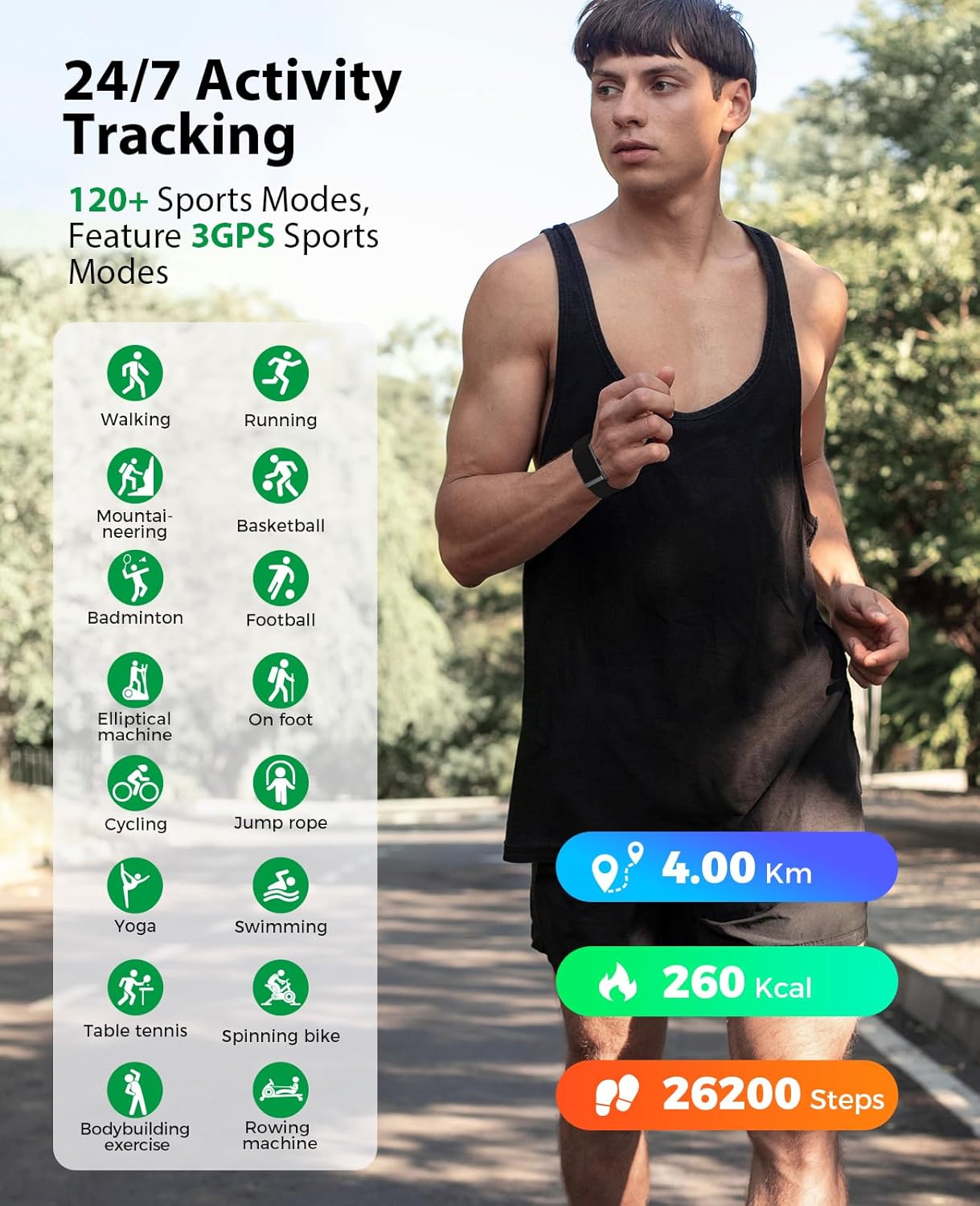 Smart Bracelet, Wearable Activity & Fitness Tracker Band, 24H Sleep Tracker, All-Day Continuous Heart Rate Blood Pressure Stress HRV Monitor, 173 Sport Modes Smart Wristband with 2 Bands, Free APP