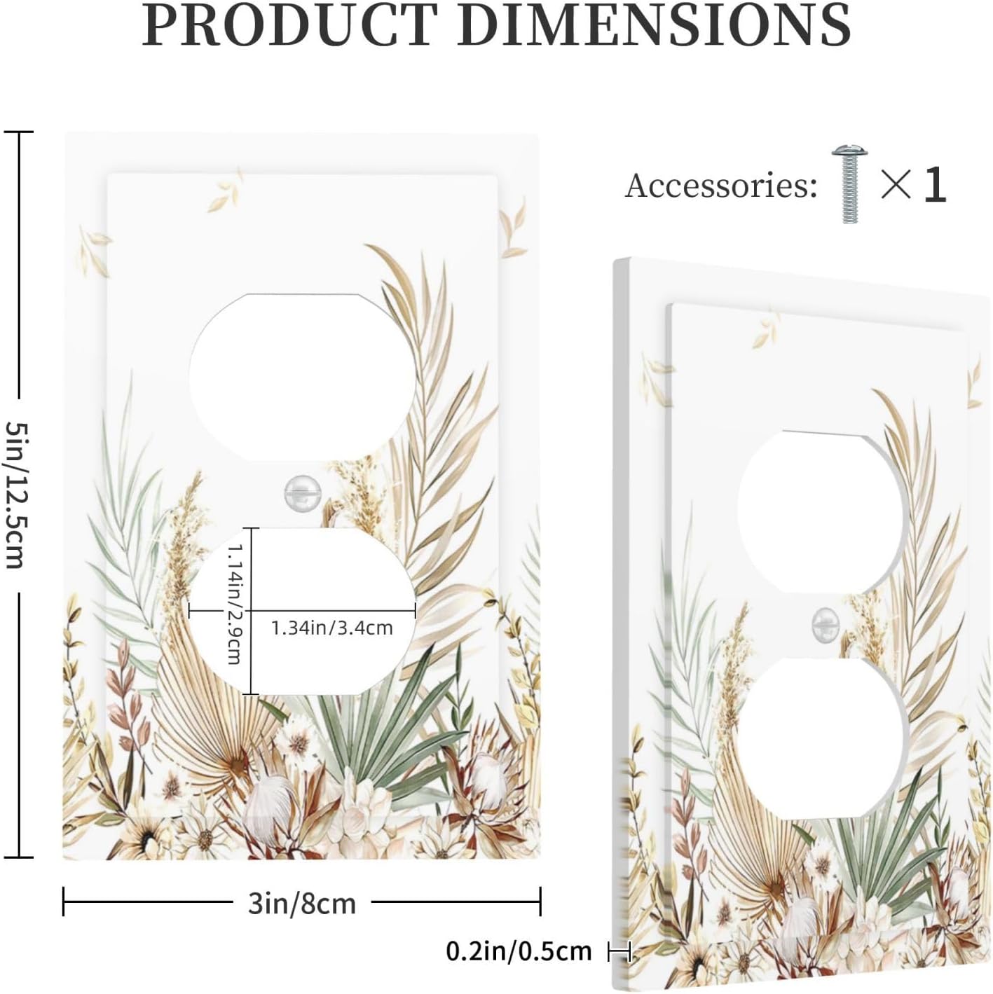 Outlet Covers Boho Leaves Watercolor Tan Leaf Floral Plant 1 Gang Duplex Electrical Receptacle Faceplate Light Switch Cover Wall Plate Decorative Switch Plates for Bedroom Home Decor