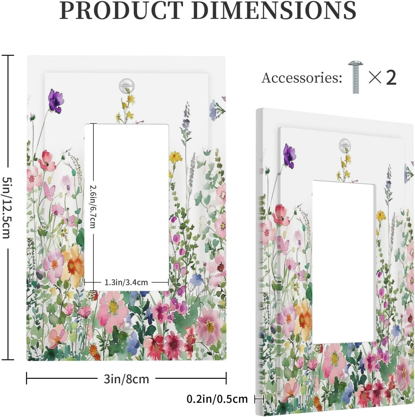 Decorative Outlet Covers Boho Colorful Flowers Plant Rustic Wildflower 1 Gang Single Rocker Light Switch Cover Plate Wall Plates GFCI Faceplate for Bed Room Bathroom Decor