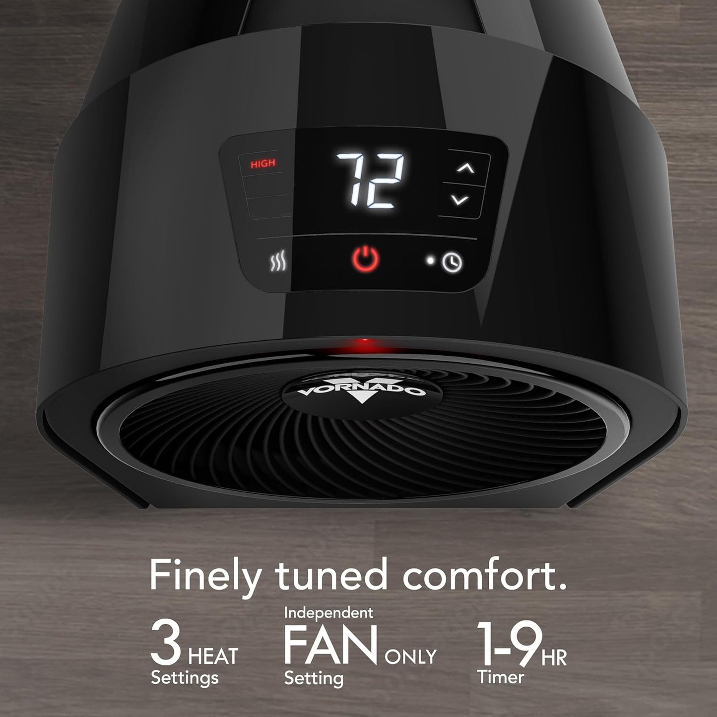 Vornado Velocity 3R (2025) Whole Room Space Heater with Timer, Adjustable Thermostat, and Advanced Safety Features, LED Touch Controls, Powerful Heater for Bedroom and Home, Black