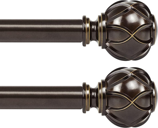 KAMANINA 2 Pack Curtain Rods for Windows 48 to 84 Inch, Antique Bronze Heavy Duty Curtain Rod Adjustable, 7/8 Inch Single Decorative Drapery Rods 32 to 86 Inch(2.6-7.1Ft), Netted Texture Finials