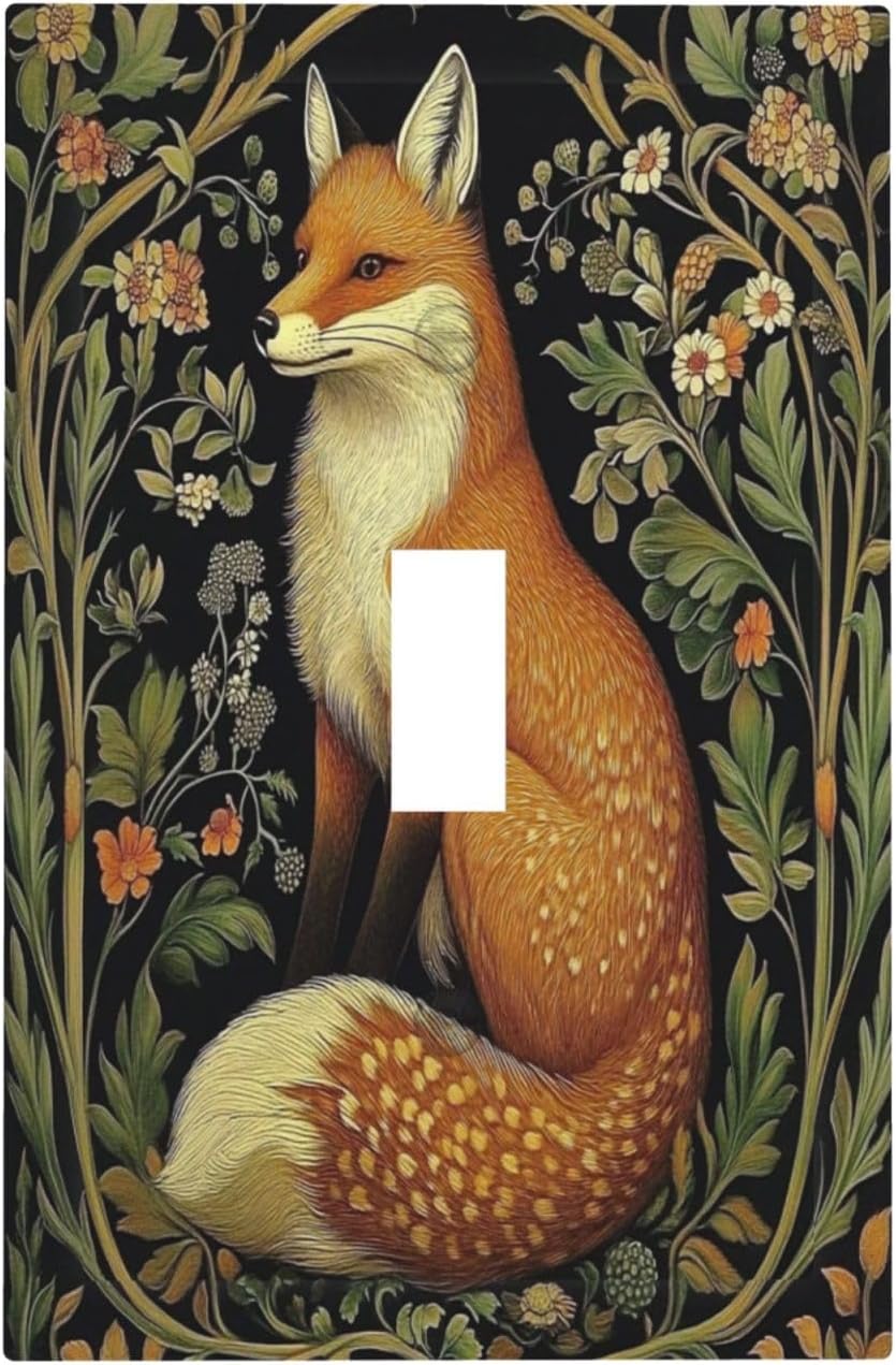 Fox Morris Plants Flowers Vine Colorful Floral Decorative Light Switch Cover 1 Gang Single Toggle Device Electrical Faceplate Switchplates Decorator Outlet Wall Plate For Bed Room Living Room Decor