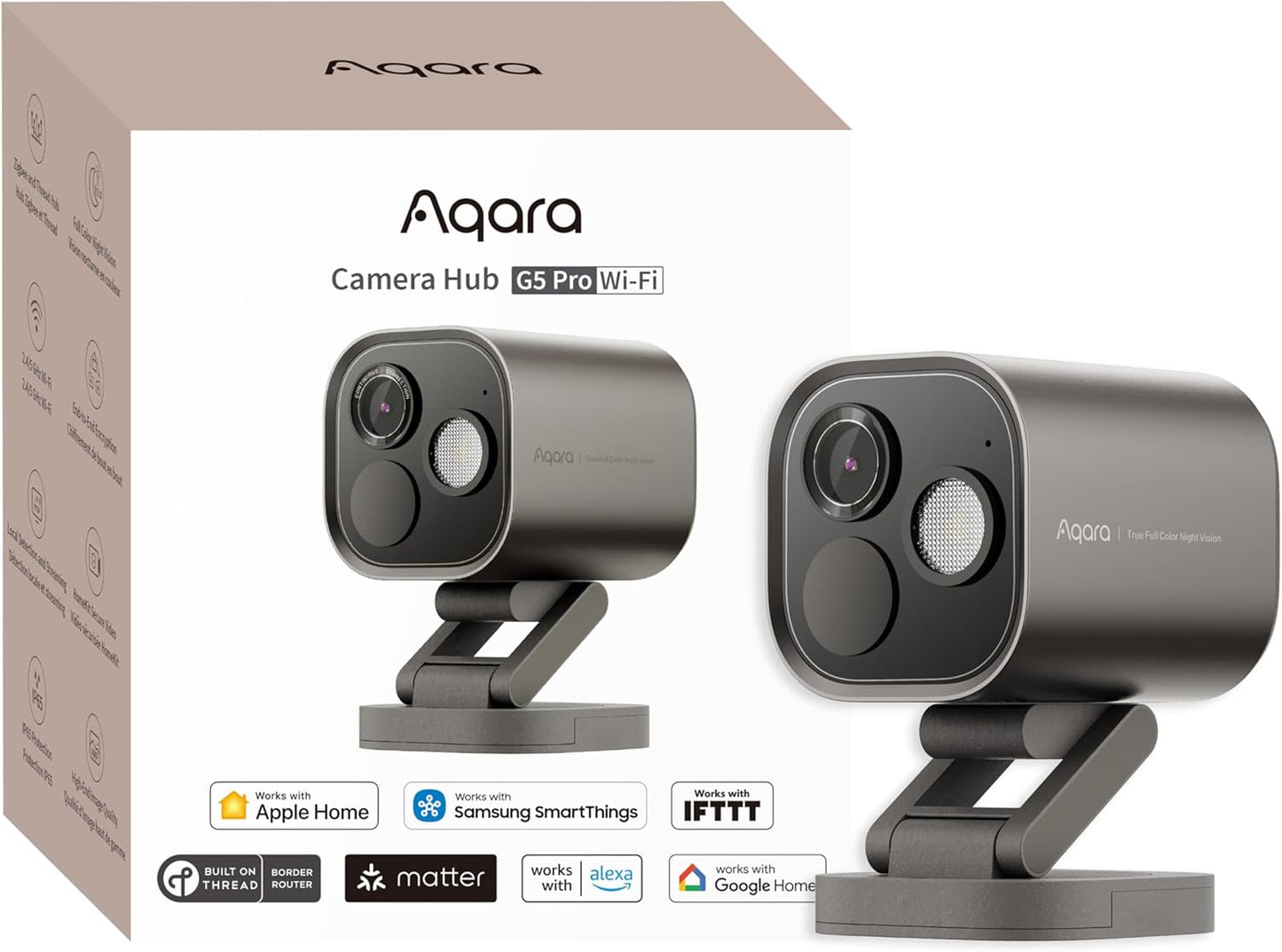 Aqara 4MP Camera Hub G5 Pro WiFi, True Color Night Vision Security Camera Outdoor, 2.4/5Ghz WiFi, HomeKit Secure Video, Thread Border Router, Local Detection, Thread/Zigbee, Supports Alexa,Google Home