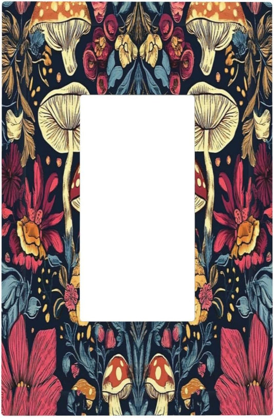 Decorative Outlet Covers Coloful Red Yellow Orange Magical Mushroom Forest 1 Gang Single Rocker Light Switch Cover Plate GFCI Wall Plates Electrical Switch Plate Cover for Bedroom Home Decor