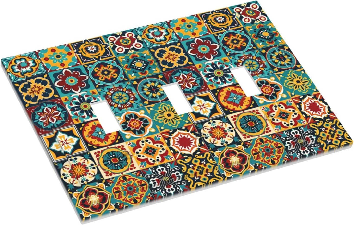 Decorative Switch Plates Mexican Talavera Colorful Mosaic Tiles 3 Gang Wall Plate Triple Toggle Light Switch Cover Faceplate Electrical Wall Panels For Bathroom Kitchen Decor