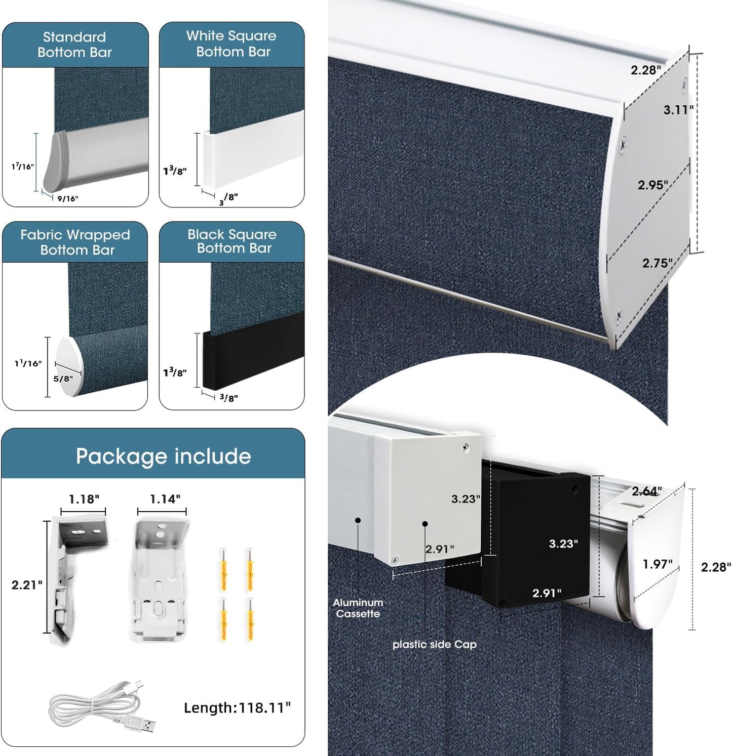 SmartWings Motorized 100% Blackout Shades Blinds, Custom Size, Cordless Window Shades with Rechargeable Battery, Work with Matter/Apple HomeKit, Alexa, Thread/Zigbee, Remote Optional, Eclipse Denim