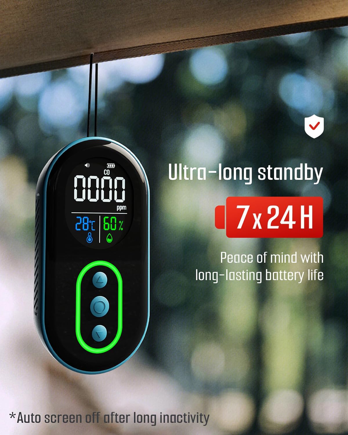 DS-399 Portable Carbon Monoxide Detectors, 168H Standby, Rechargeable 3-in-1 CO Detector with Audible & Visual Alerts for Travel & Camping, CO Meter for Home, Car & Tent - Dark Blue